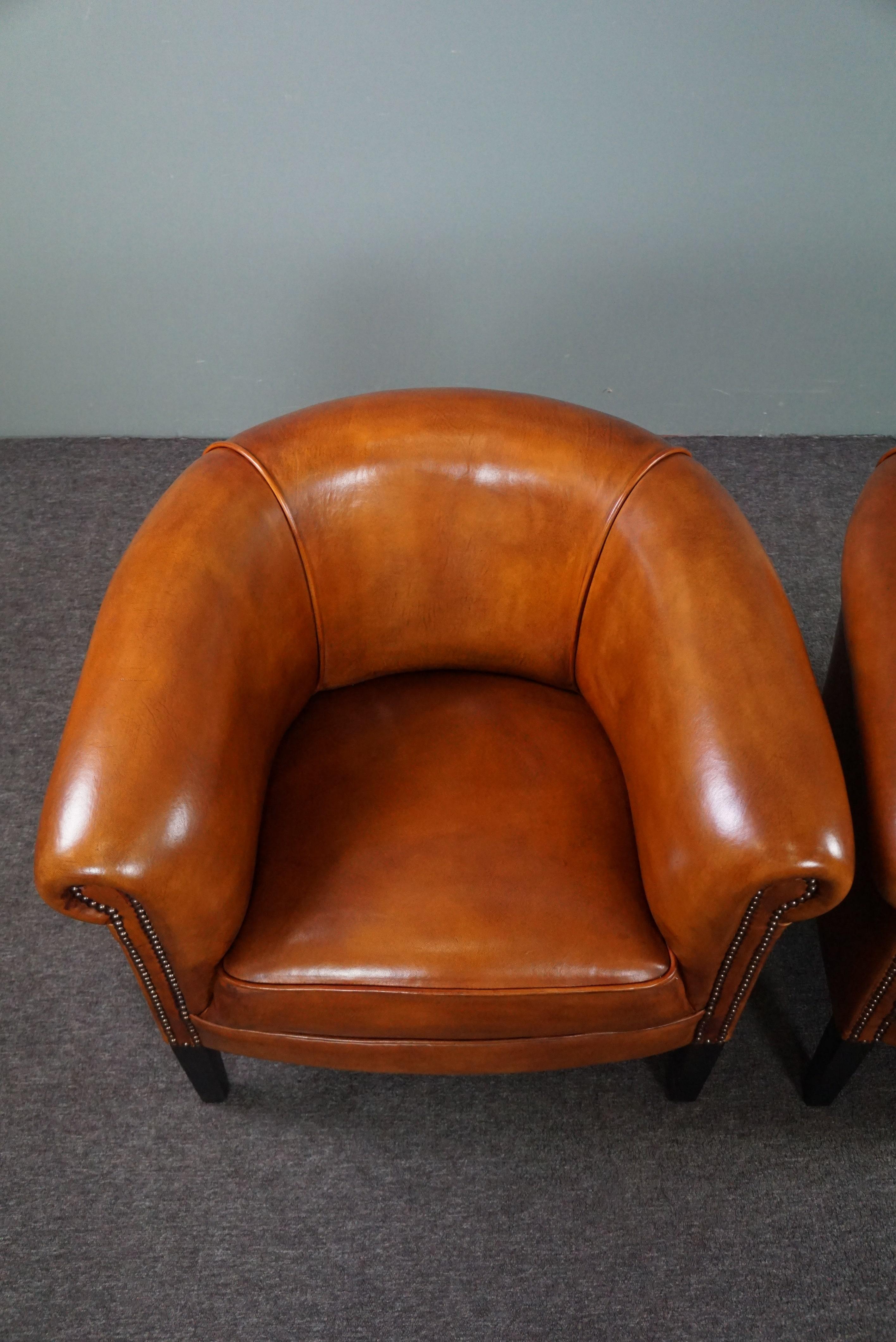 New set of 2 subtle sheep leather club chairs In Excellent Condition For Sale In Harderwijk, NL