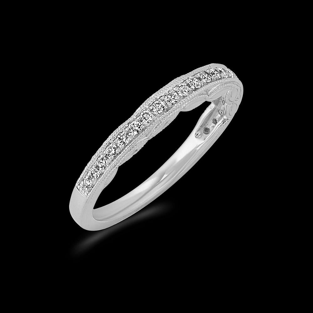 Round Cut NEW / Shane Co. 0.25 CWT Diamond (VS1-VS2/G-H) Engraved wedding band / 14K For Sale