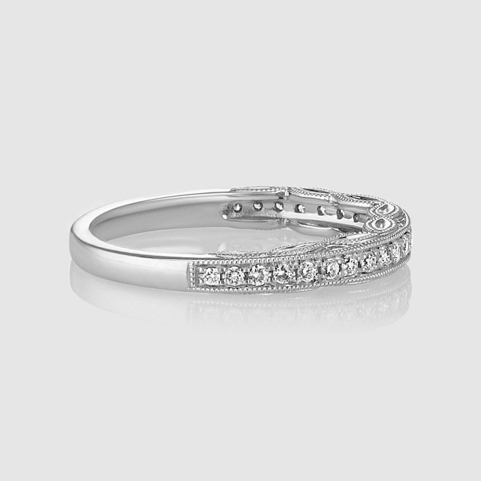 NEW / Shane Co. 0.25 CWT Diamond (VS1-VS2/G-H) Engraved wedding band / 14K For Sale 1