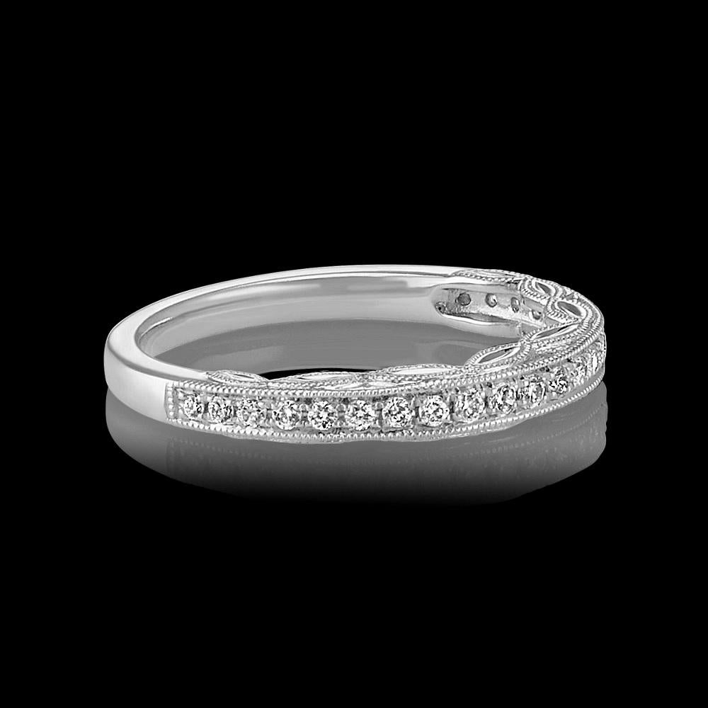 NEW / Shane Co. 0.25 CWT Diamond (VS1-VS2/G-H) Engraved wedding band / 14K For Sale 2