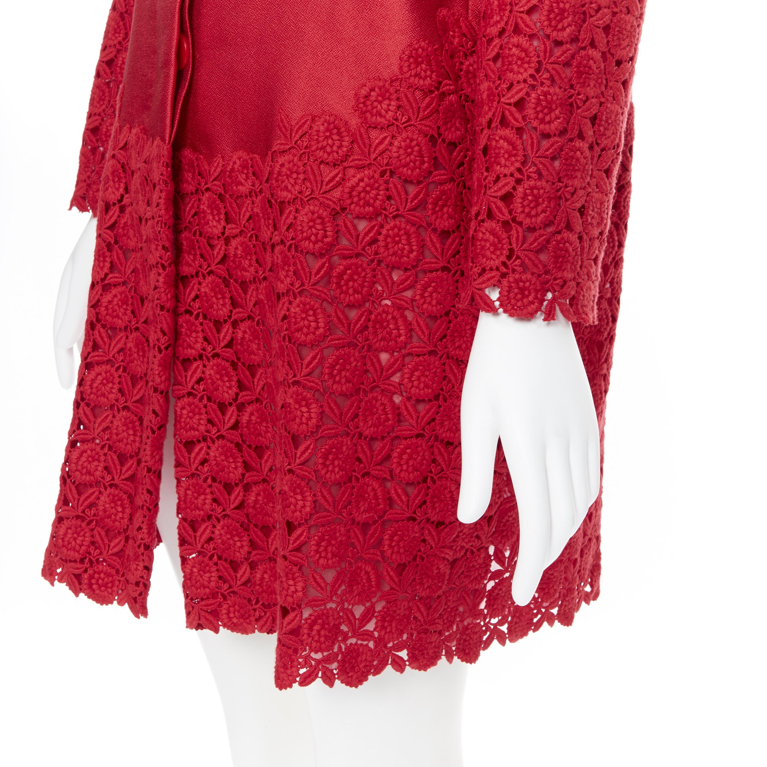 new SHIATZY CHEN red silk crepe floral embroidered lace sleeve cocoon coat FR36 5