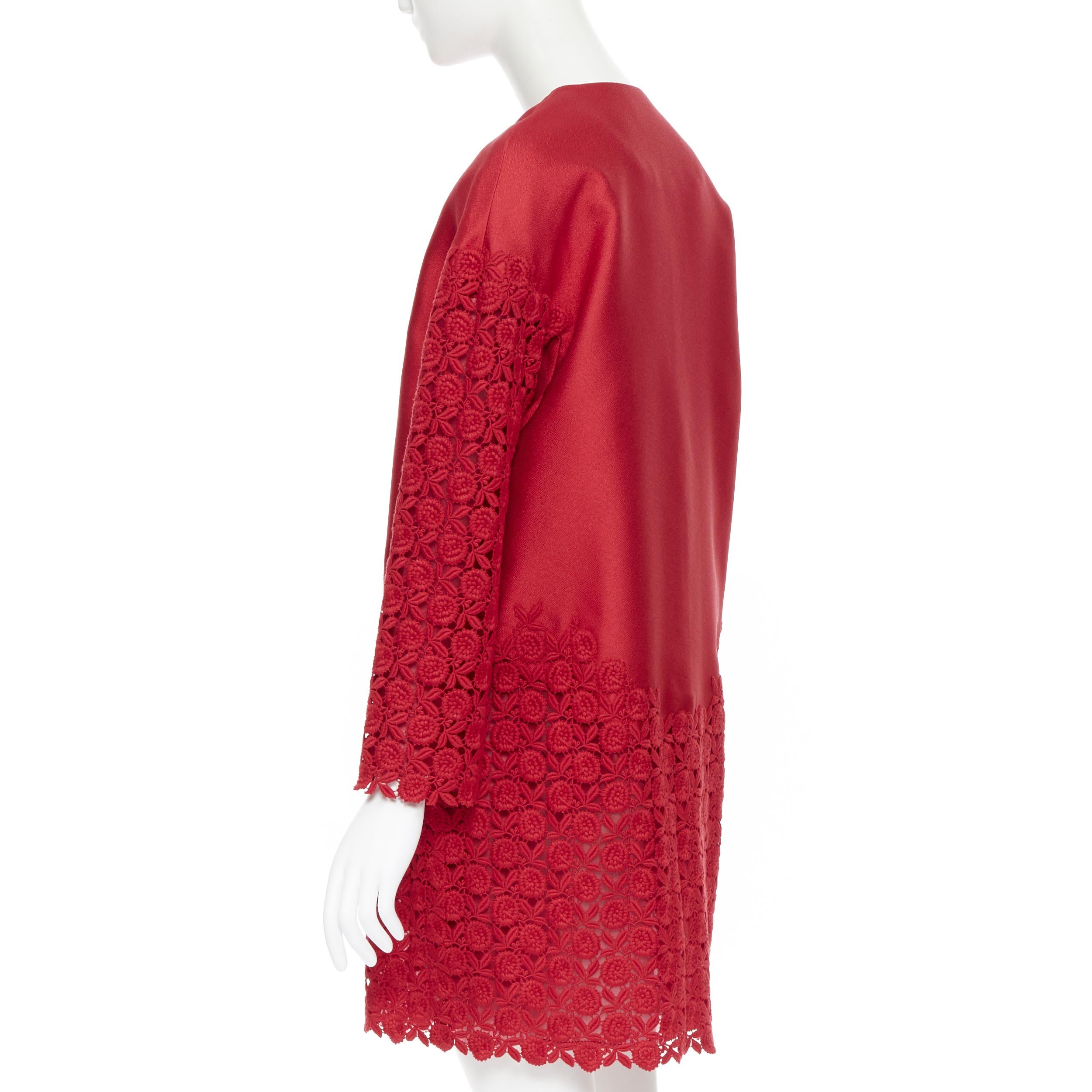 new SHIATZY CHEN red silk crepe floral embroidered lace sleeve cocoon coat FR36 2