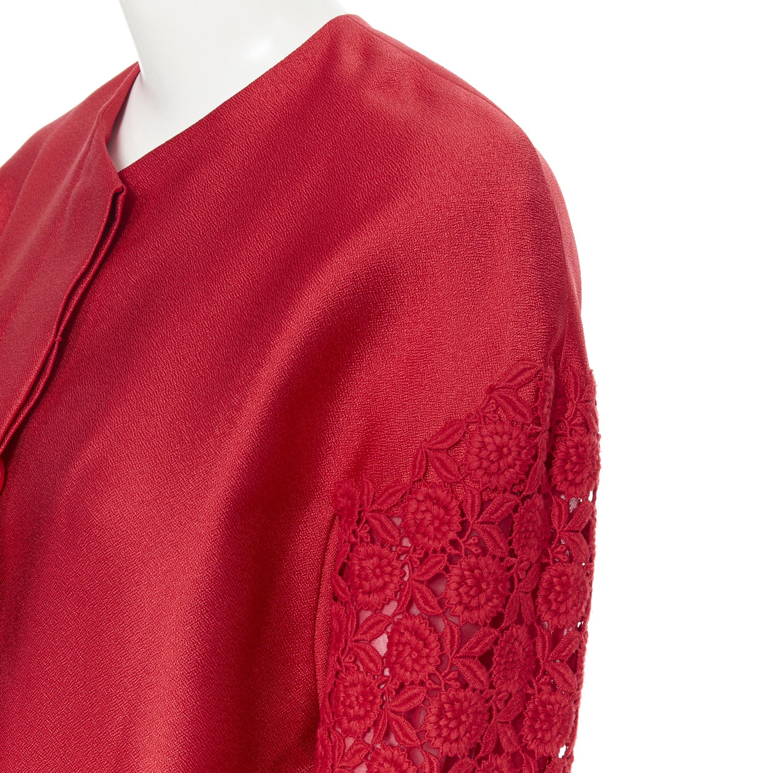 new SHIATZY CHEN red silk crepe floral embroidered lace sleeve cocoon coat FR36 4