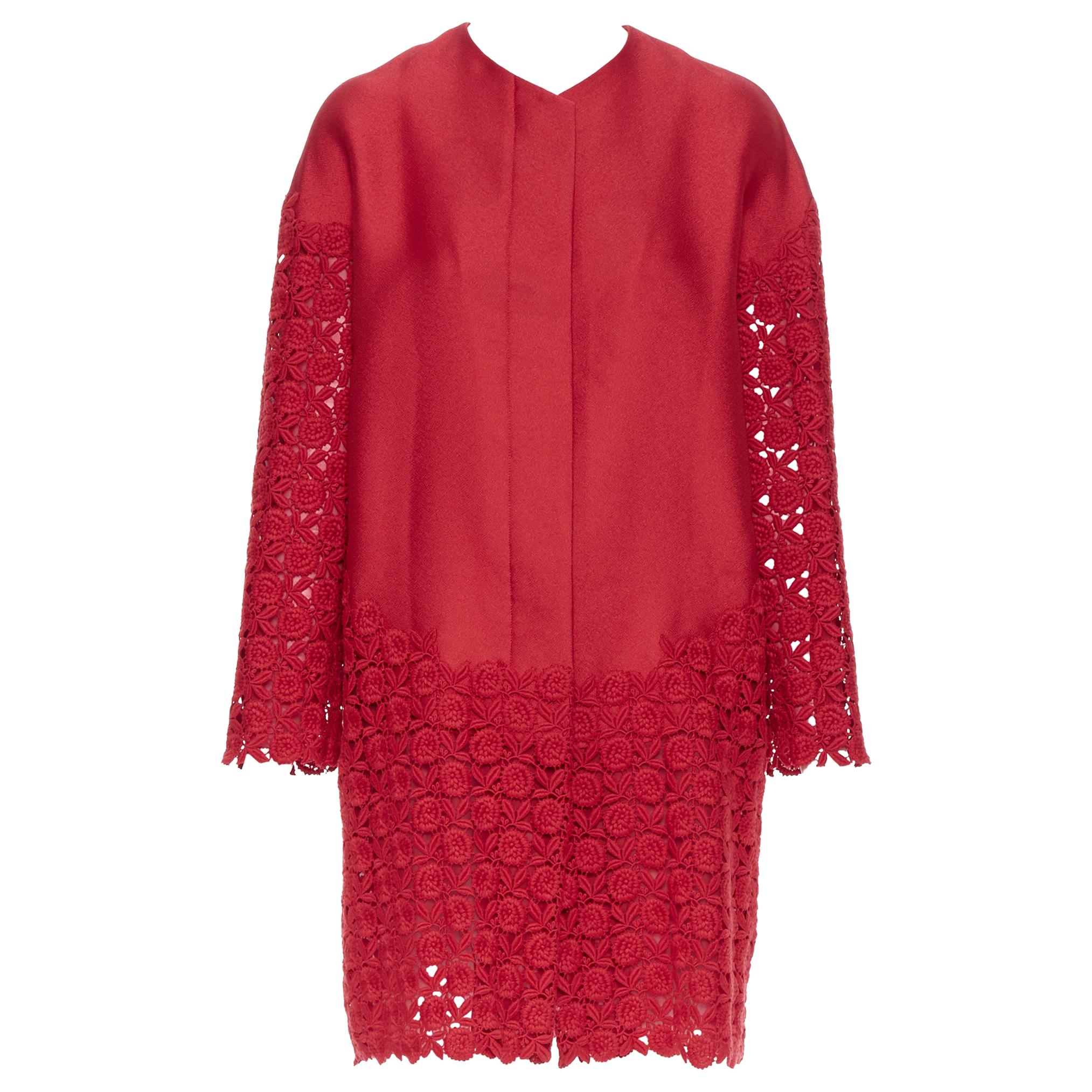 new SHIATZY CHEN red silk crepe floral embroidered lace sleeve cocoon coat FR36