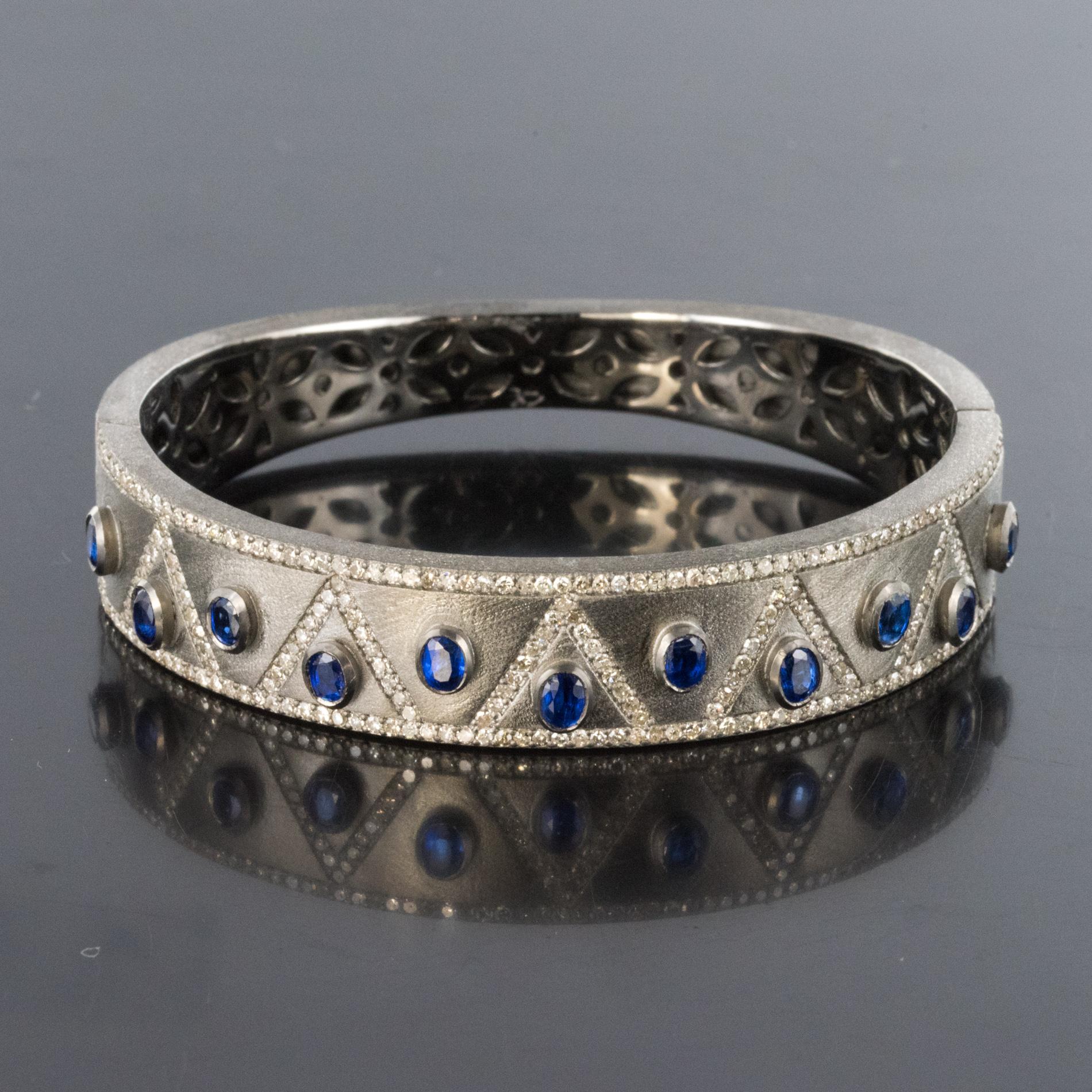 New Silver Diamond Kyanites Bangle Bracelet For Sale 5