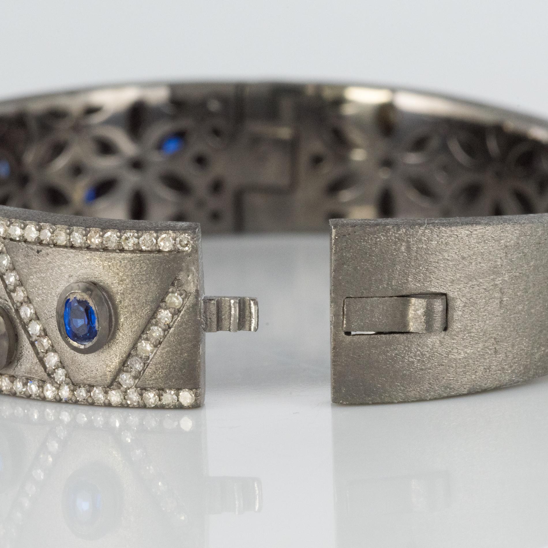 New Silver Diamond Kyanites Bangle Bracelet For Sale 6