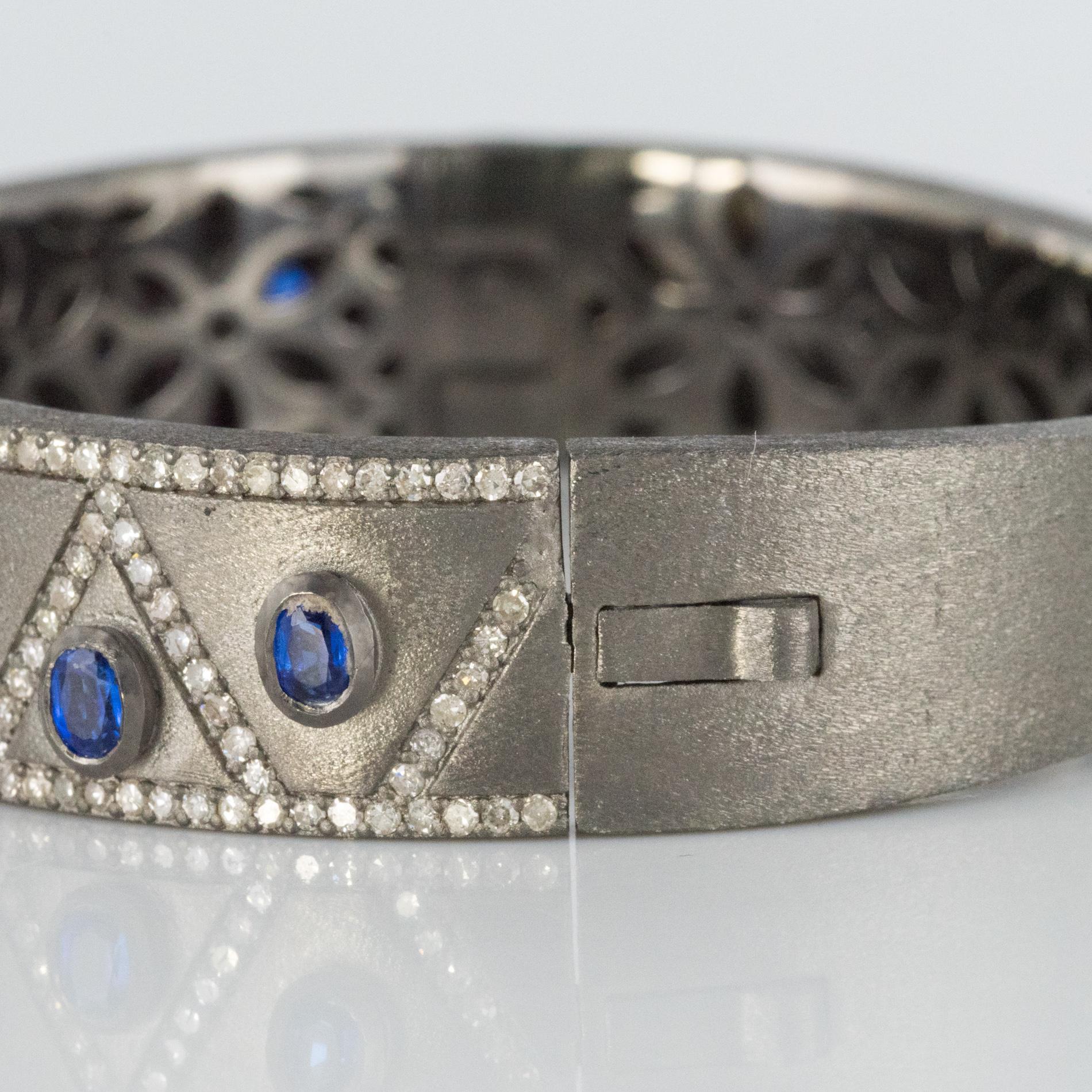 New Silver Diamond Kyanites Bangle Bracelet For Sale 7