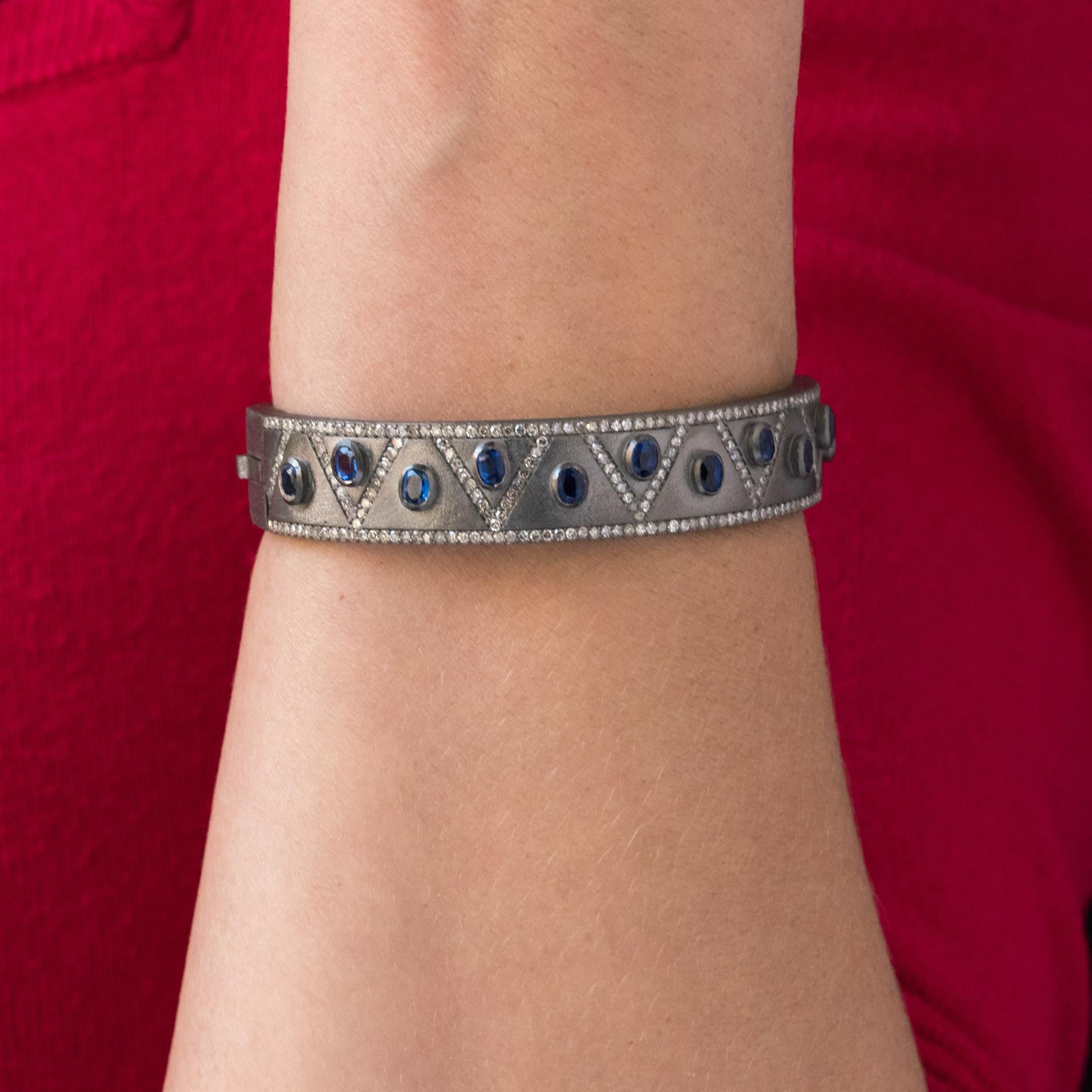 New Silver Diamond Kyanites Bangle Bracelet For Sale 1