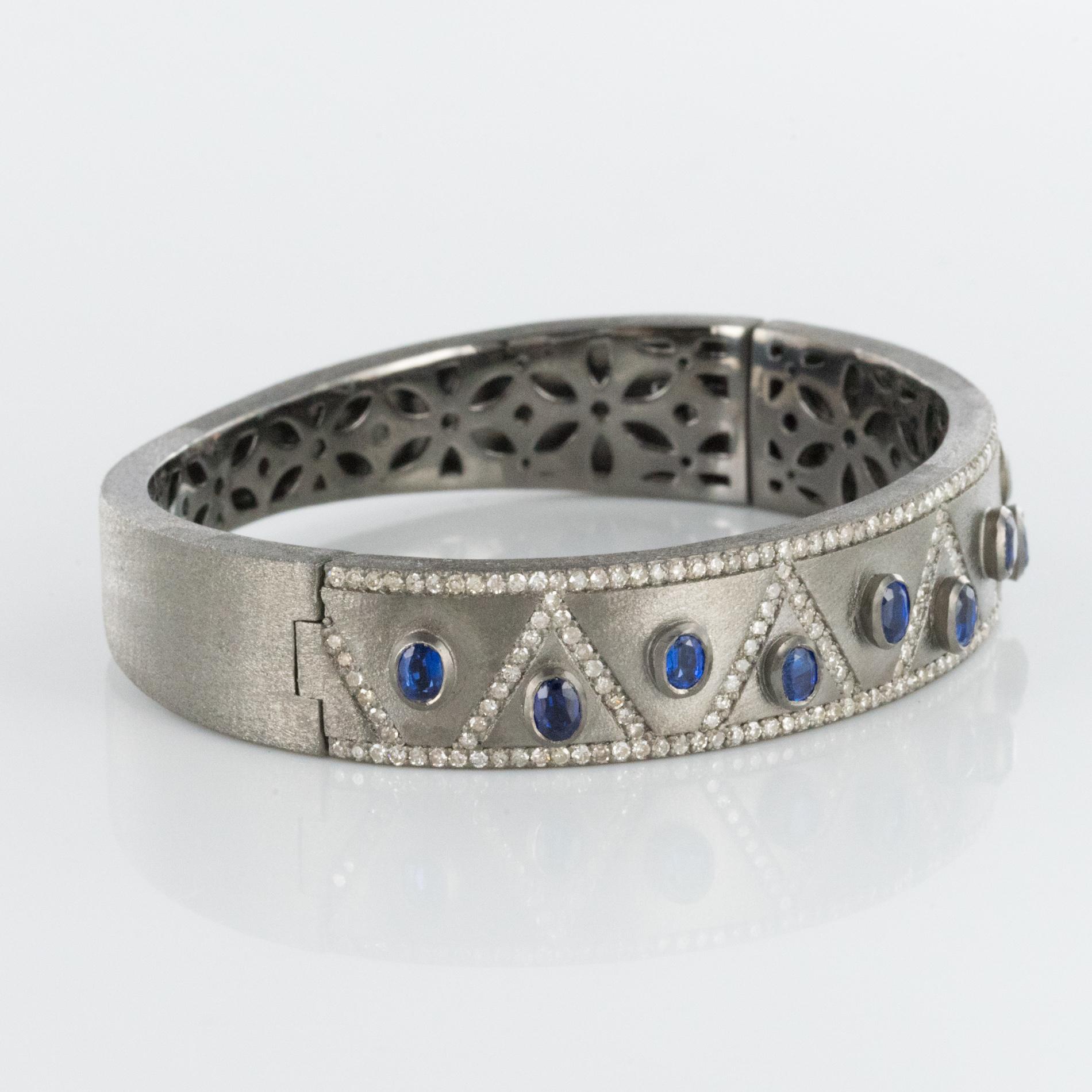 New Silver Diamond Kyanites Bangle Bracelet For Sale 3