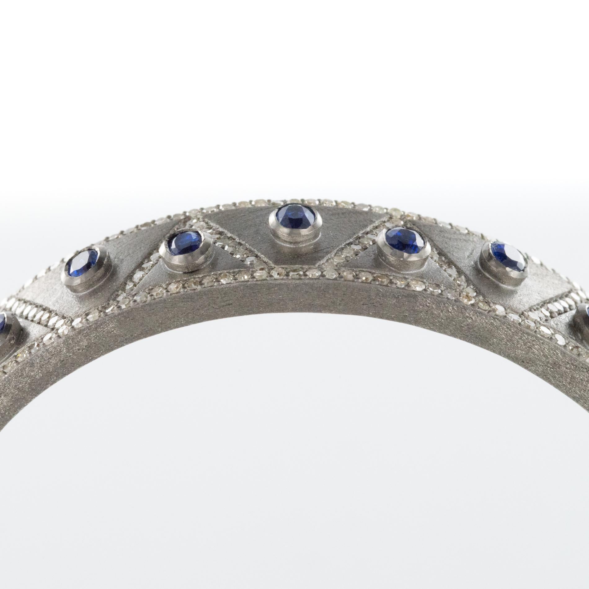 New Silver Diamond Kyanites Bangle Bracelet For Sale 4