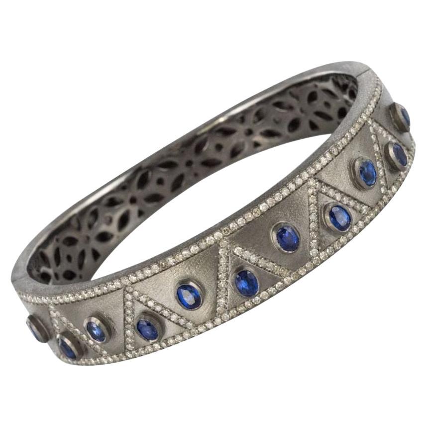New Silver Diamond Kyanites Bangle Bracelet For Sale