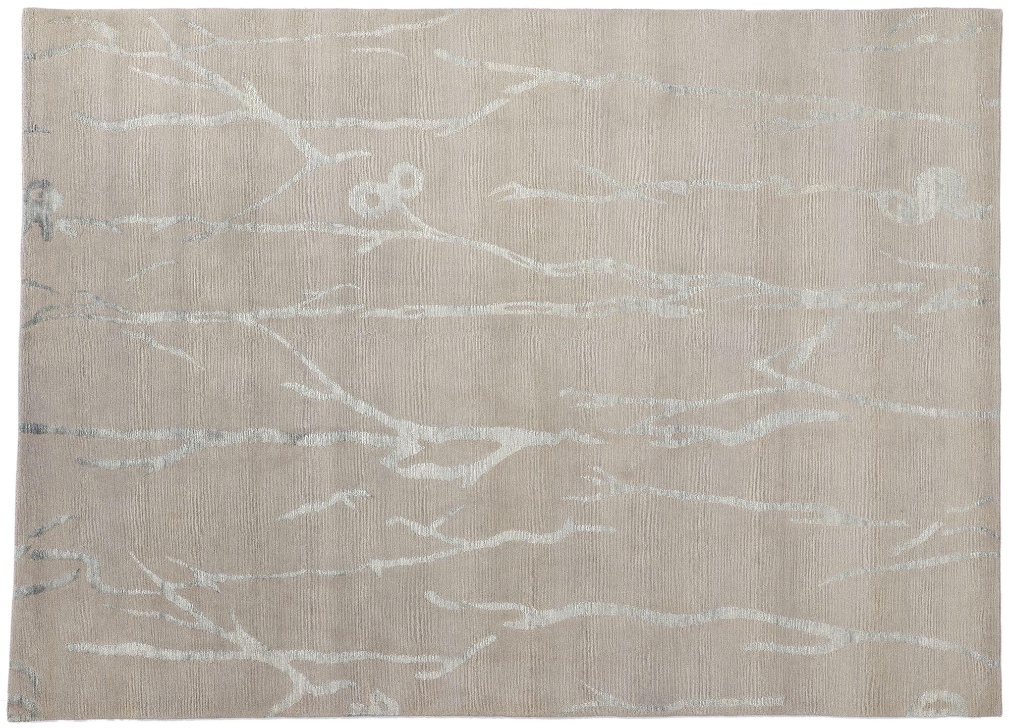 New Silver Grey Contemporary Biophilic Japandi Wool & Silk Rug (tapis de laine et de soie) en vente 2