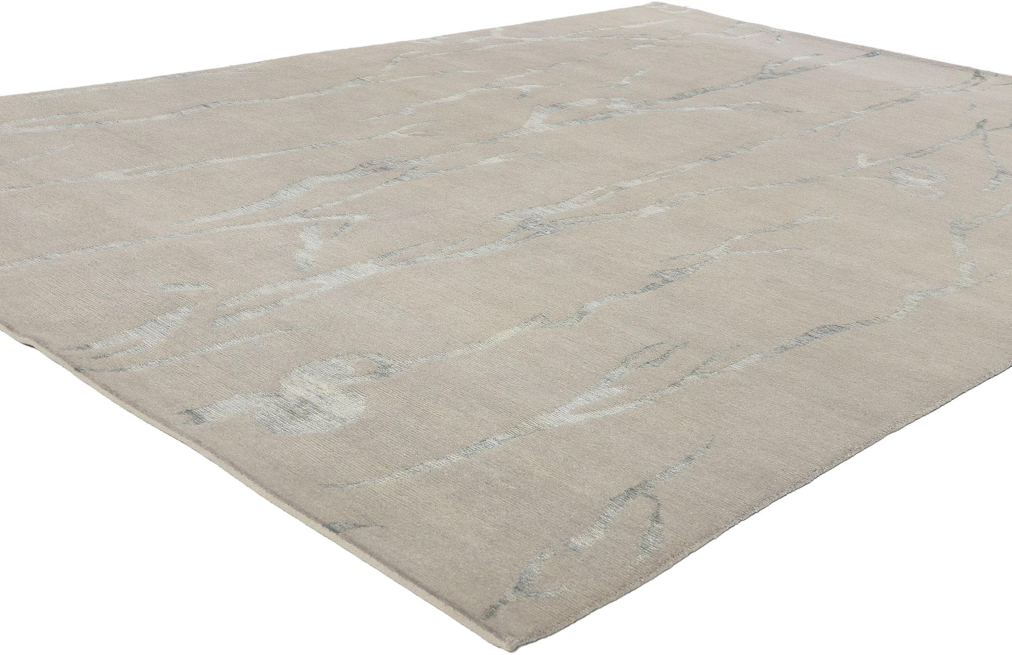 31134 Biophilic Japandi Tapis moderne en laine et soie, 06'11 x 09'06. Ce ravissant tapis en laine et soie noué à la main incarne magnifiquement l'essence du design Design/One Modern biophilique, fusionnant l'inspiration naturelle et l'esthétique