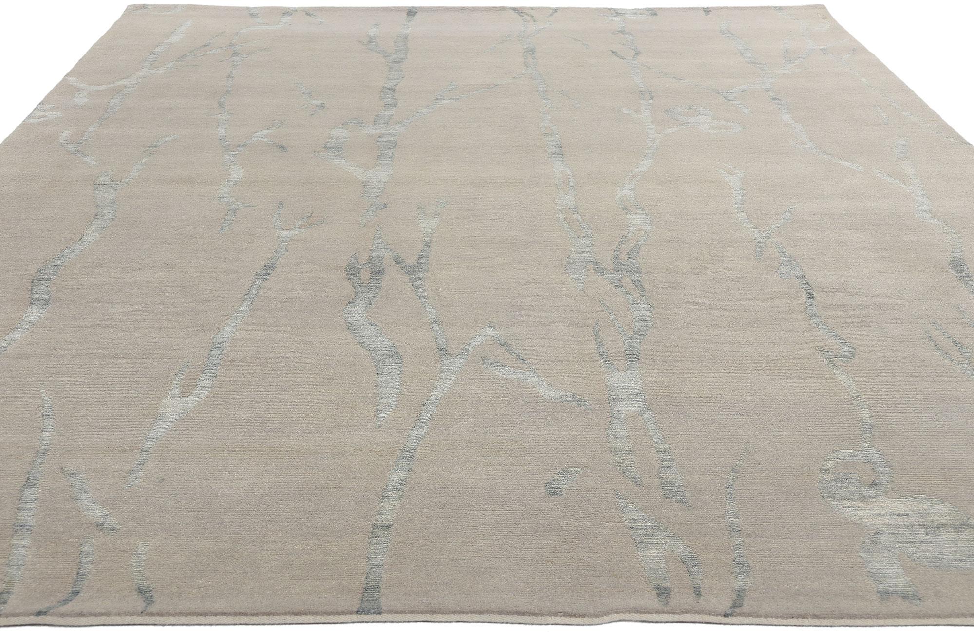 Moderne New Silver Grey Contemporary Biophilic Japandi Wool & Silk Rug (tapis de laine et de soie) en vente