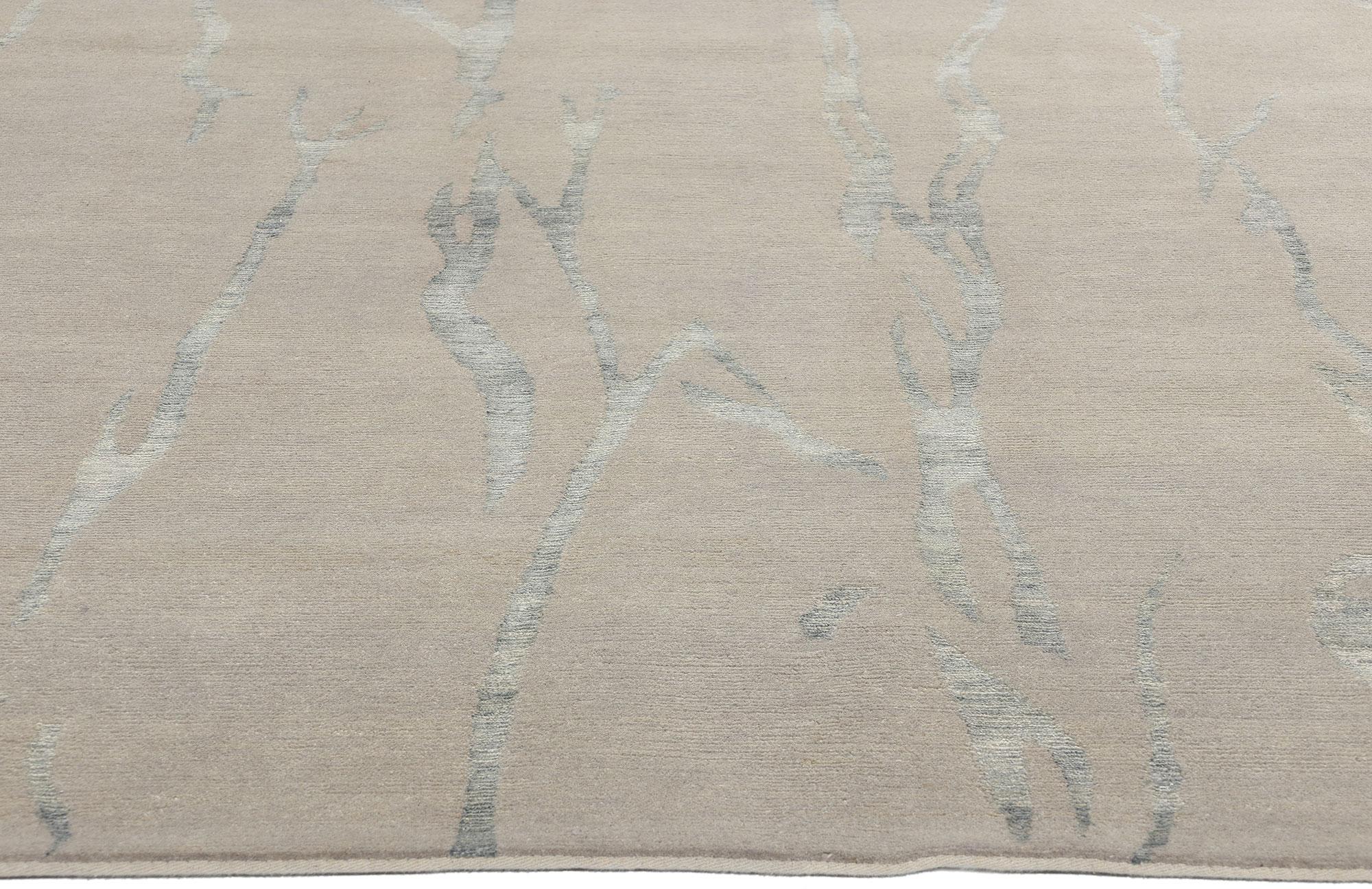 Indien New Silver Grey Contemporary Biophilic Japandi Wool & Silk Rug (tapis de laine et de soie) en vente