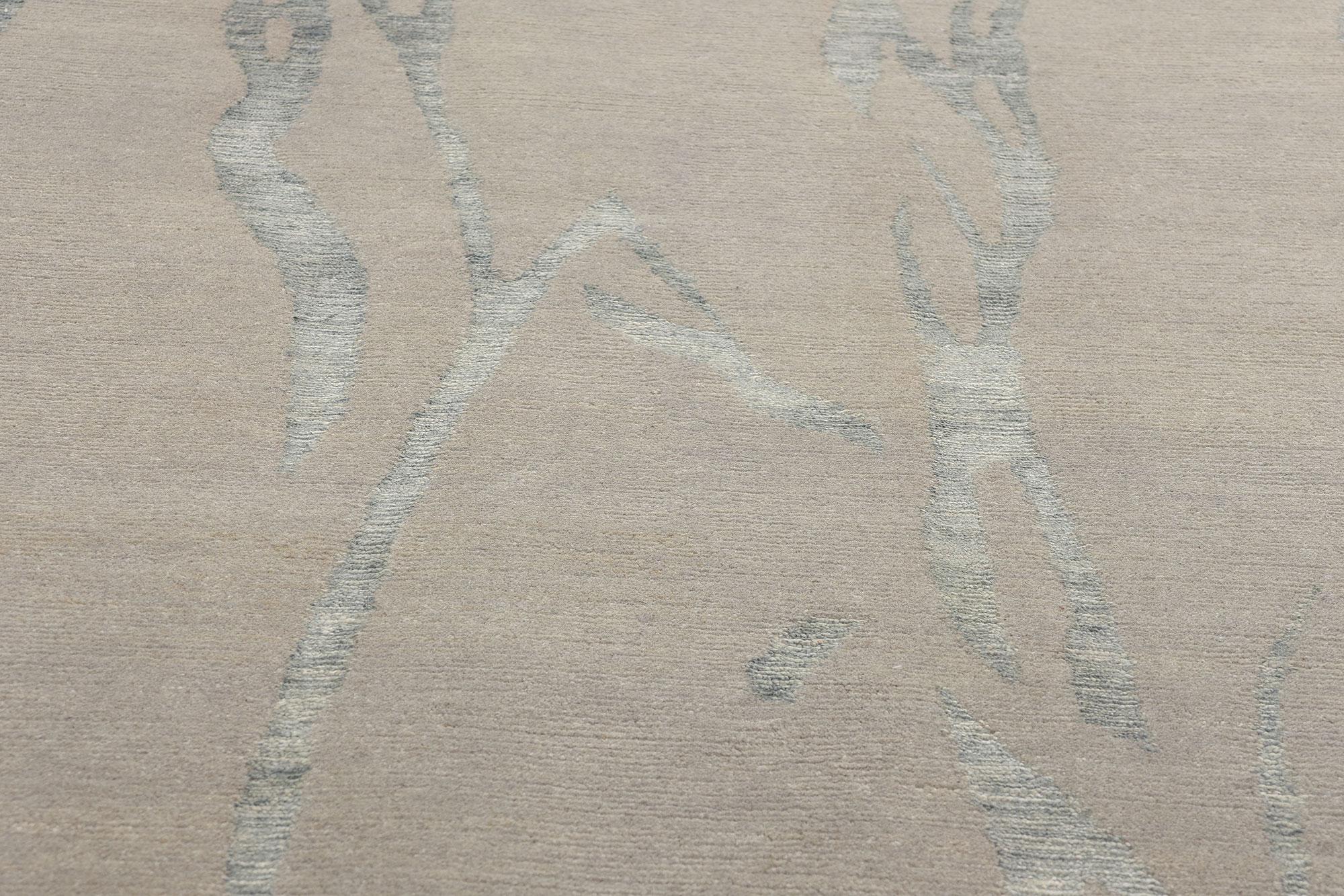 Noué à la main New Silver Grey Contemporary Biophilic Japandi Wool & Silk Rug (tapis de laine et de soie) en vente