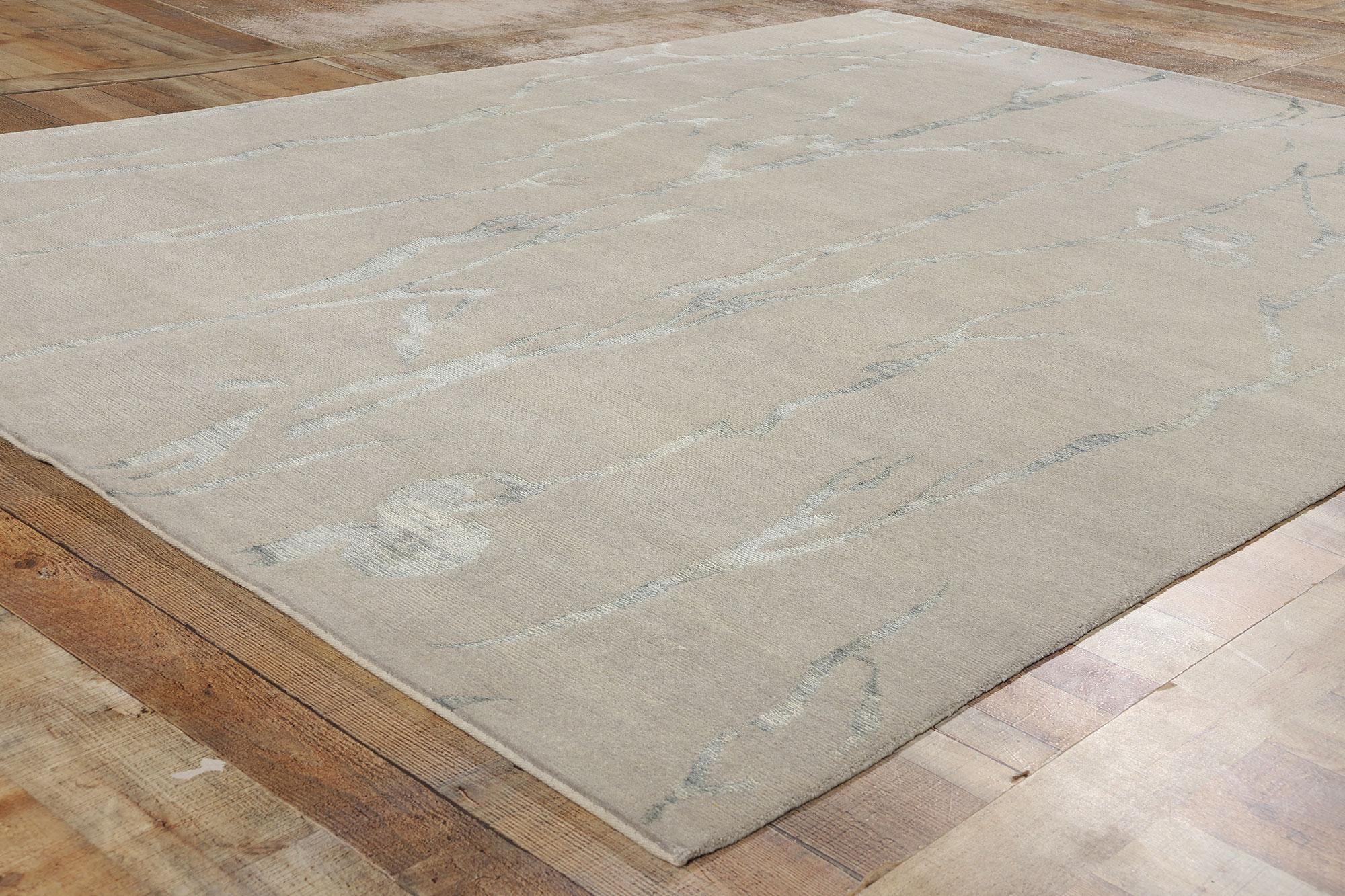 XXIe siècle et contemporain New Silver Grey Contemporary Biophilic Japandi Wool & Silk Rug (tapis de laine et de soie) en vente