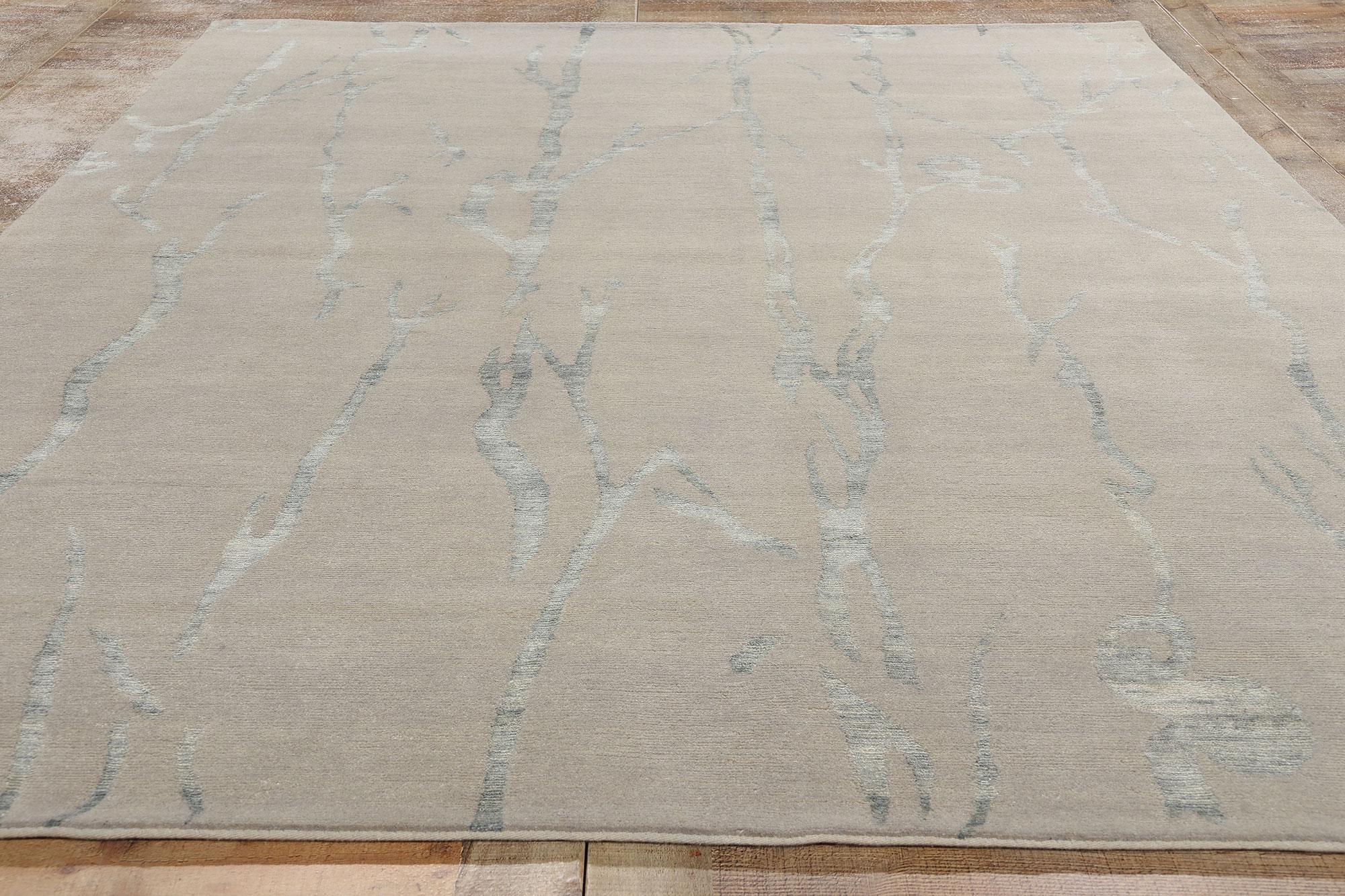 Laine New Silver Grey Contemporary Biophilic Japandi Wool & Silk Rug (tapis de laine et de soie) en vente