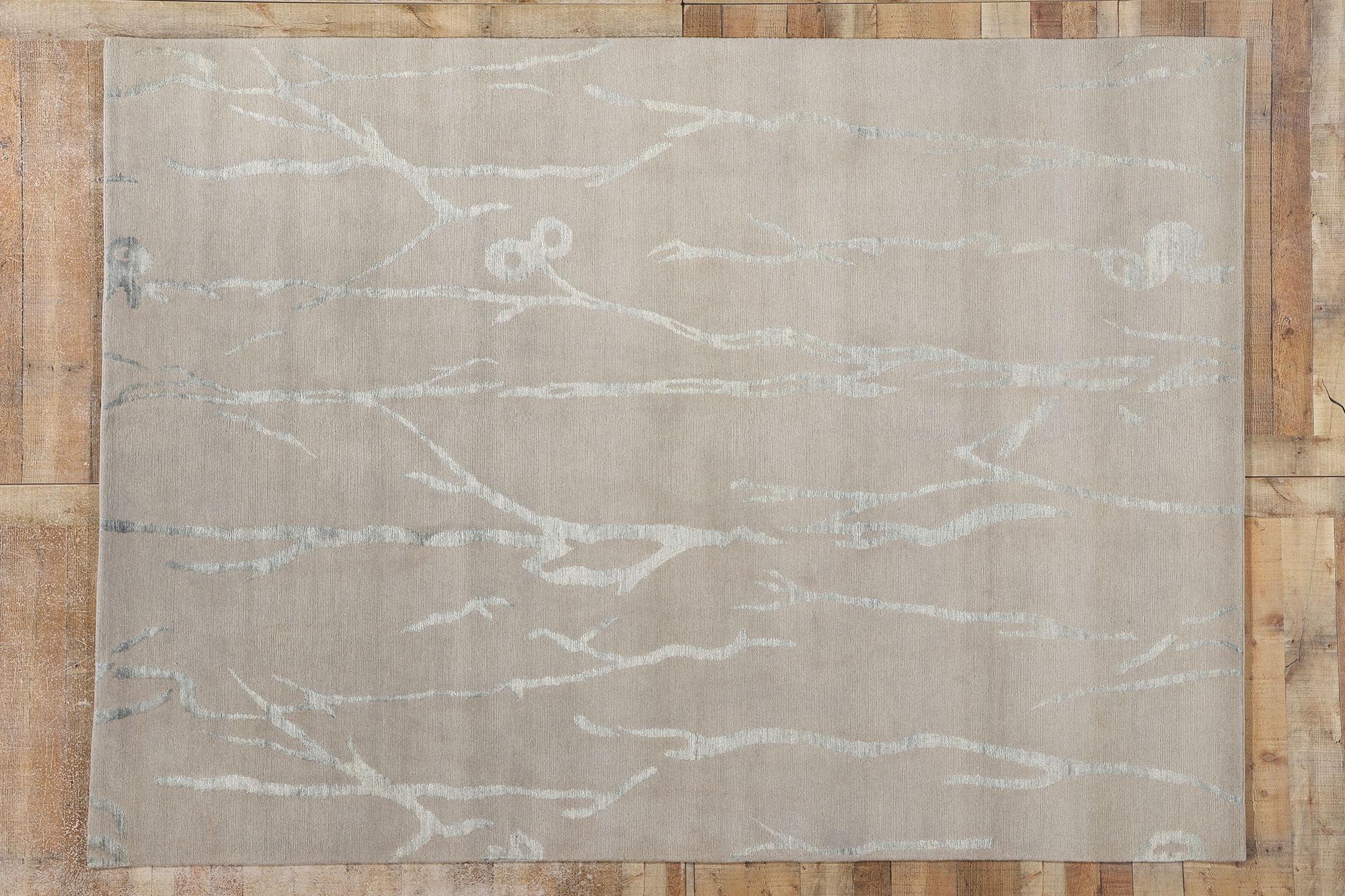 New Silver Grey Contemporary Biophilic Japandi Wool & Silk Rug (tapis de laine et de soie) en vente 1