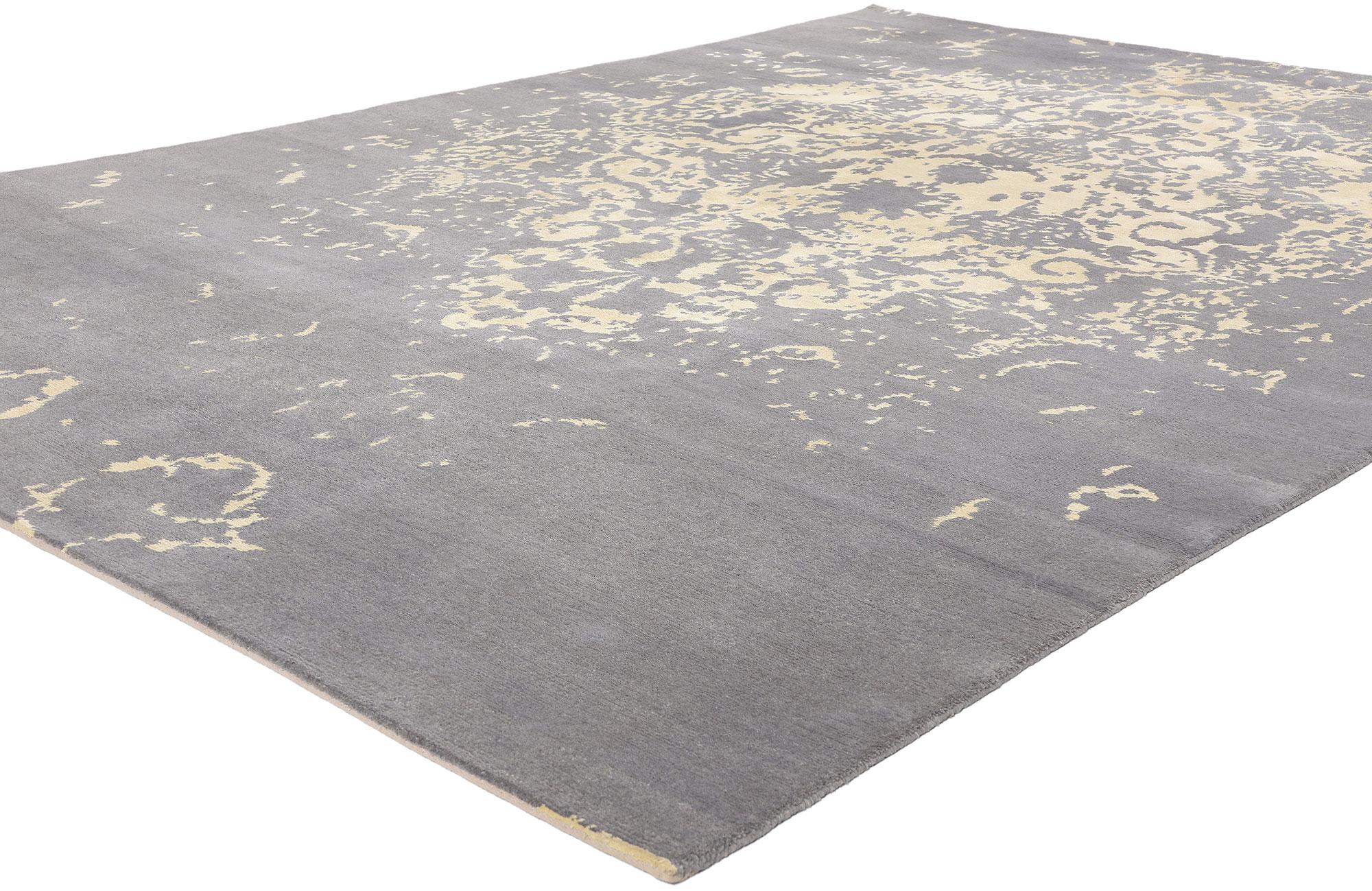 31142 New Silver Lace Tappeto moderno grigio damascato, 06'10 x 09'08. Il tappeto Silver Lace Modern Damask, annodato a mano in lana, è uno splendido esempio di artigianato contemporaneo che si fonde con l'eleganza di un design senza tempo.