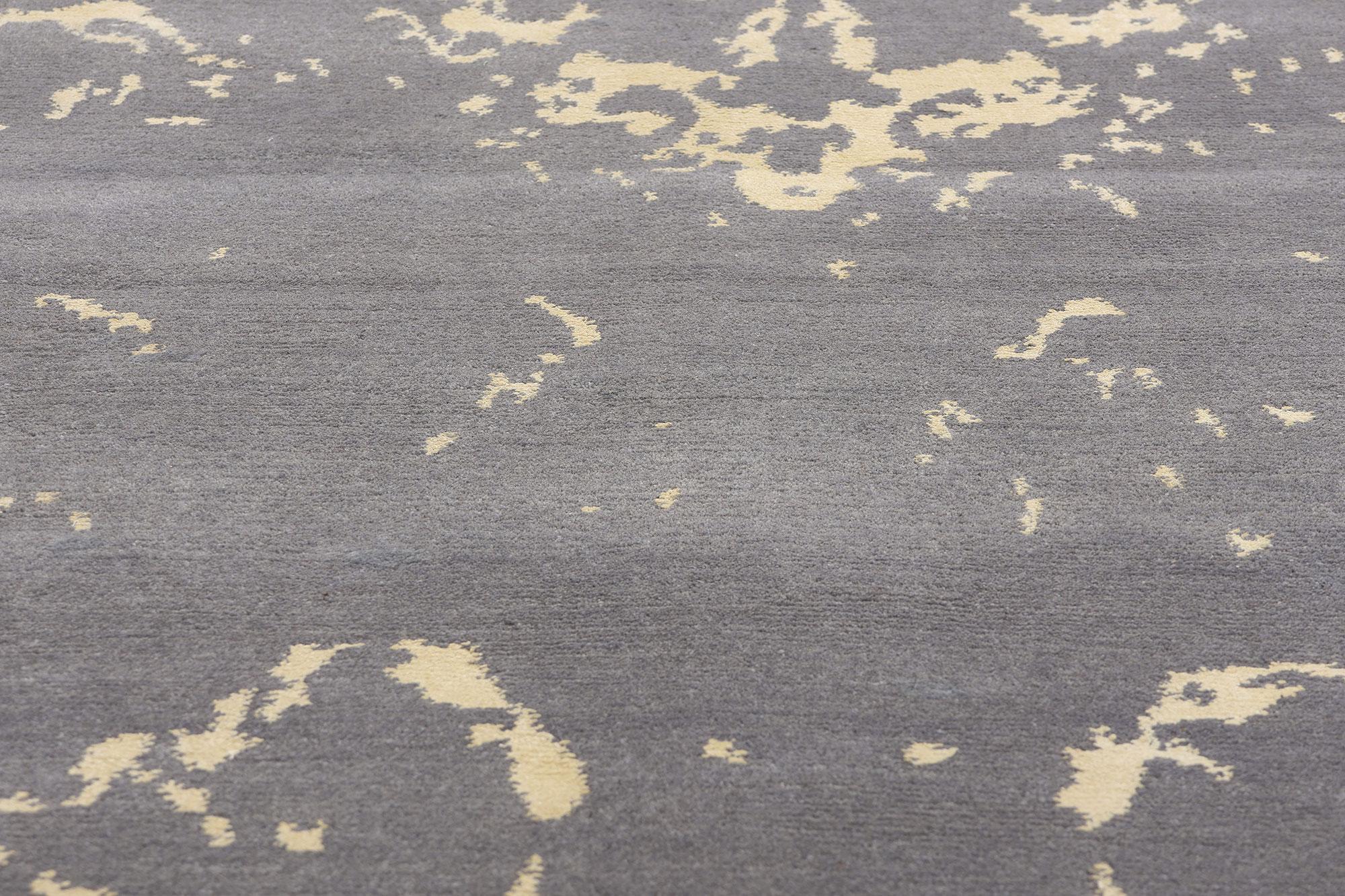 Annodato a mano Tappeto contemporaneo New Silver Modern Damask, 06'10 x 09'08 in vendita