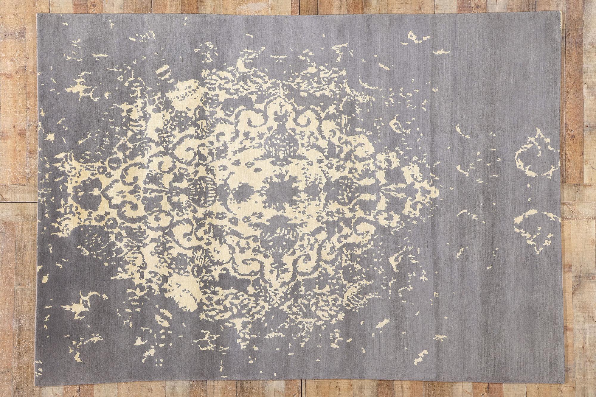 Tappeto contemporaneo New Silver Modern Damask, 06'10 x 09'08 in vendita 1