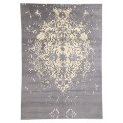 New Silver Modern Damask Contemporary Rug, 06'10 x 09'08
