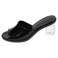 new SIMONE ROCHA black patent slide sandals faceted clear Chandelier heels - 41