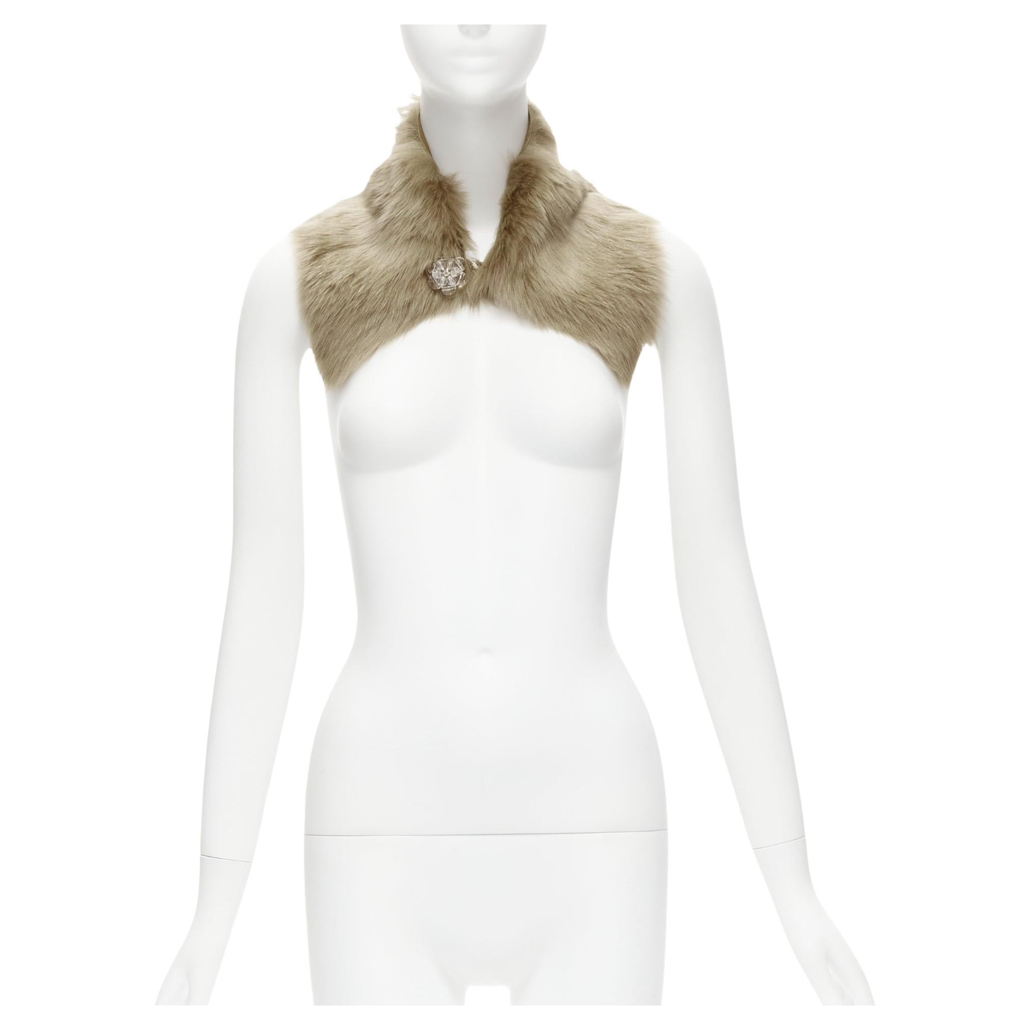 new SIMONE ROCHA brown genuine fur leather clear bead embellished collar For Sale
