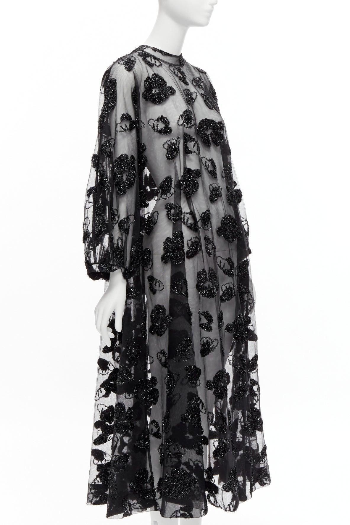 new SIMONE ROCHA H&M tinsel floral embroidery sheer dolman midi dress UK6 XS In New Condition In Hong Kong, NT
