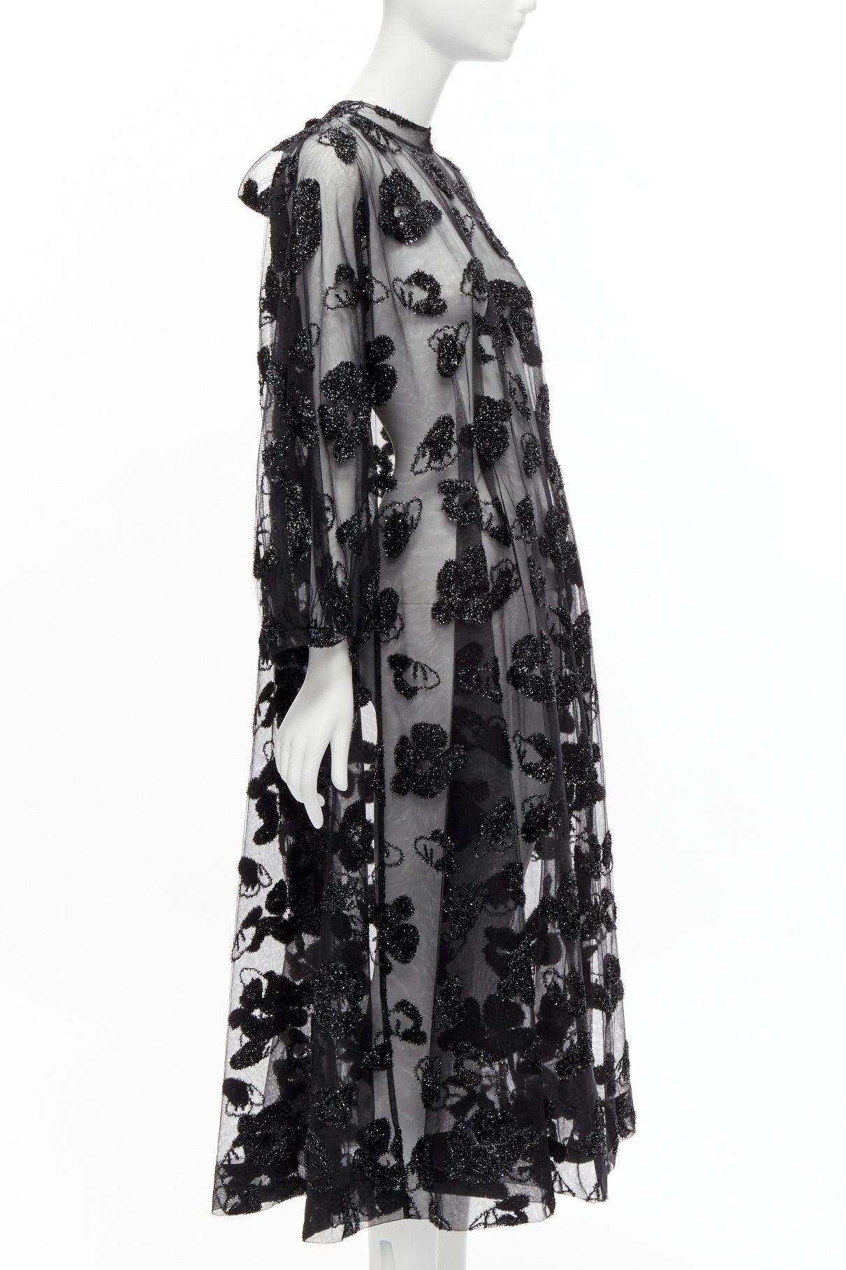 Women's new SIMONE ROCHA H&M tinsel floral embroidery sheer dolman midi dress UK6 XS