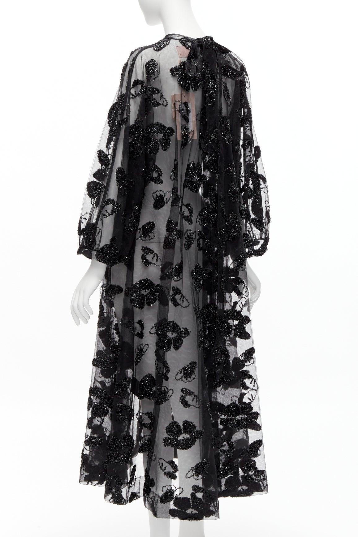 new SIMONE ROCHA H&M tinsel floral embroidery sheer dolman midi dress UK6 XS 2