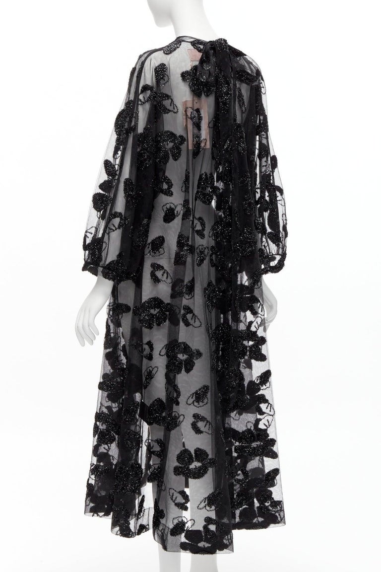 chinese dress ladies Black Floral Lace Long Sleeve Ruffle Hem Mini Dress