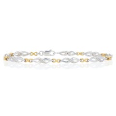 NEW Single Cut Diamond-Accented Bracelet 7 1/4" Silver &14k Gold