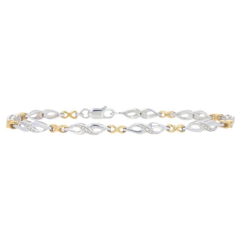 Bracelet en argent et or 14 carats avec diamants taille unique