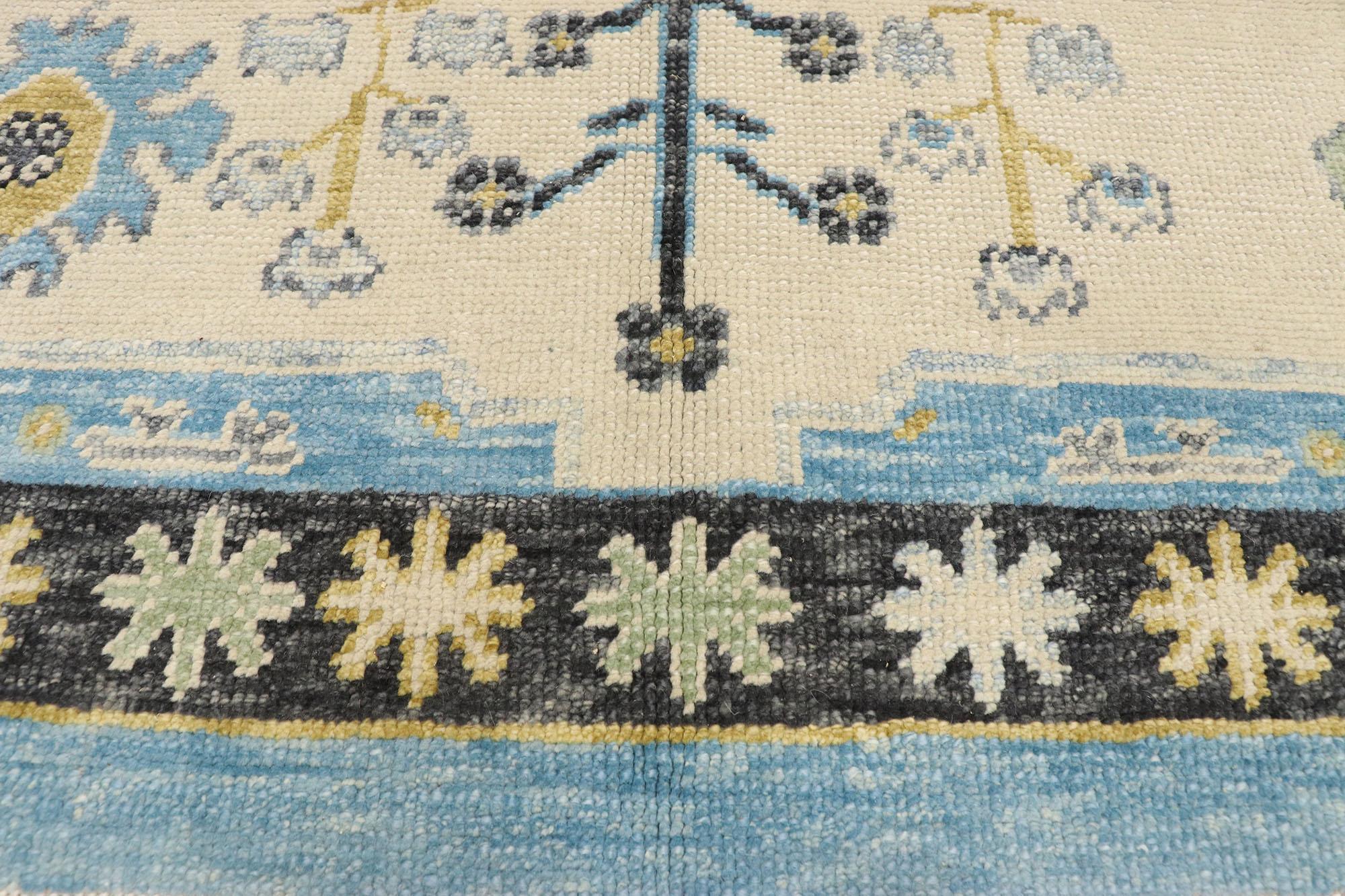 New Sky Blue Contemporary Turkish Oushak Rug with Modern Coastal Style In New Condition For Sale In Dallas, TX