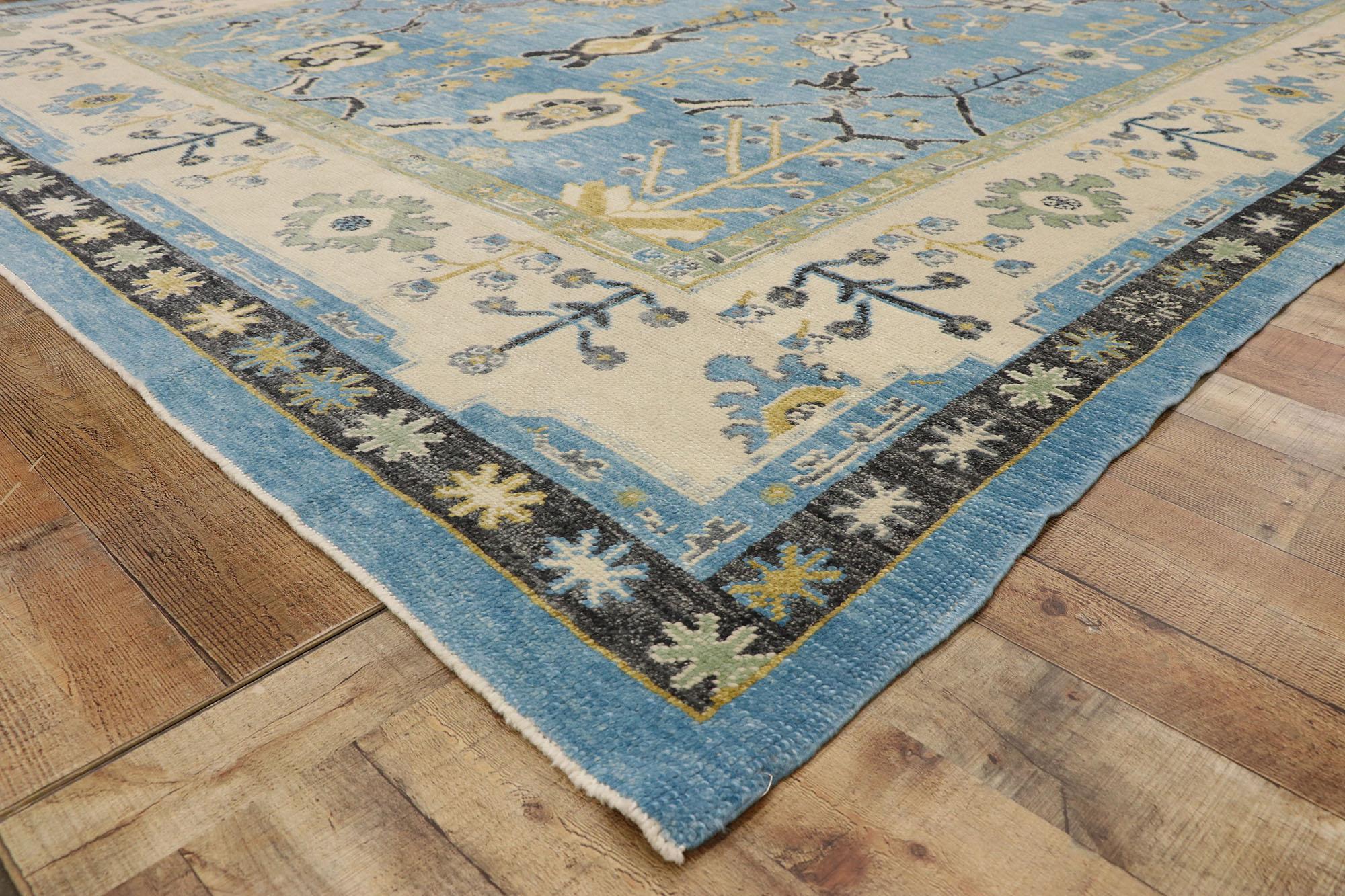 New Sky Blue Contemporary Turkish Oushak Rug with Modern Coastal Style For Sale 1