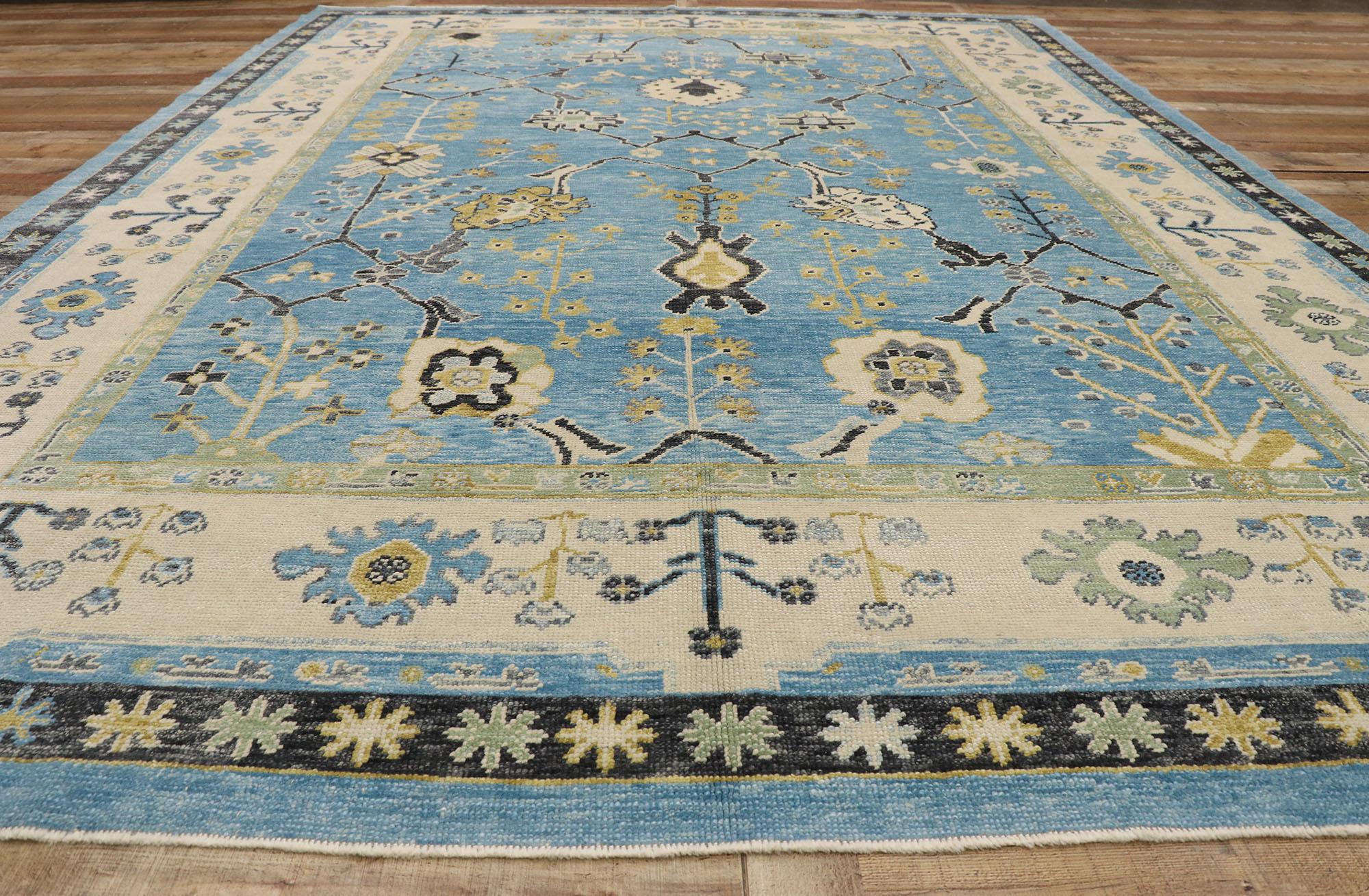 New Sky Blue Contemporary Turkish Oushak Rug with Modern Coastal Style For Sale 2