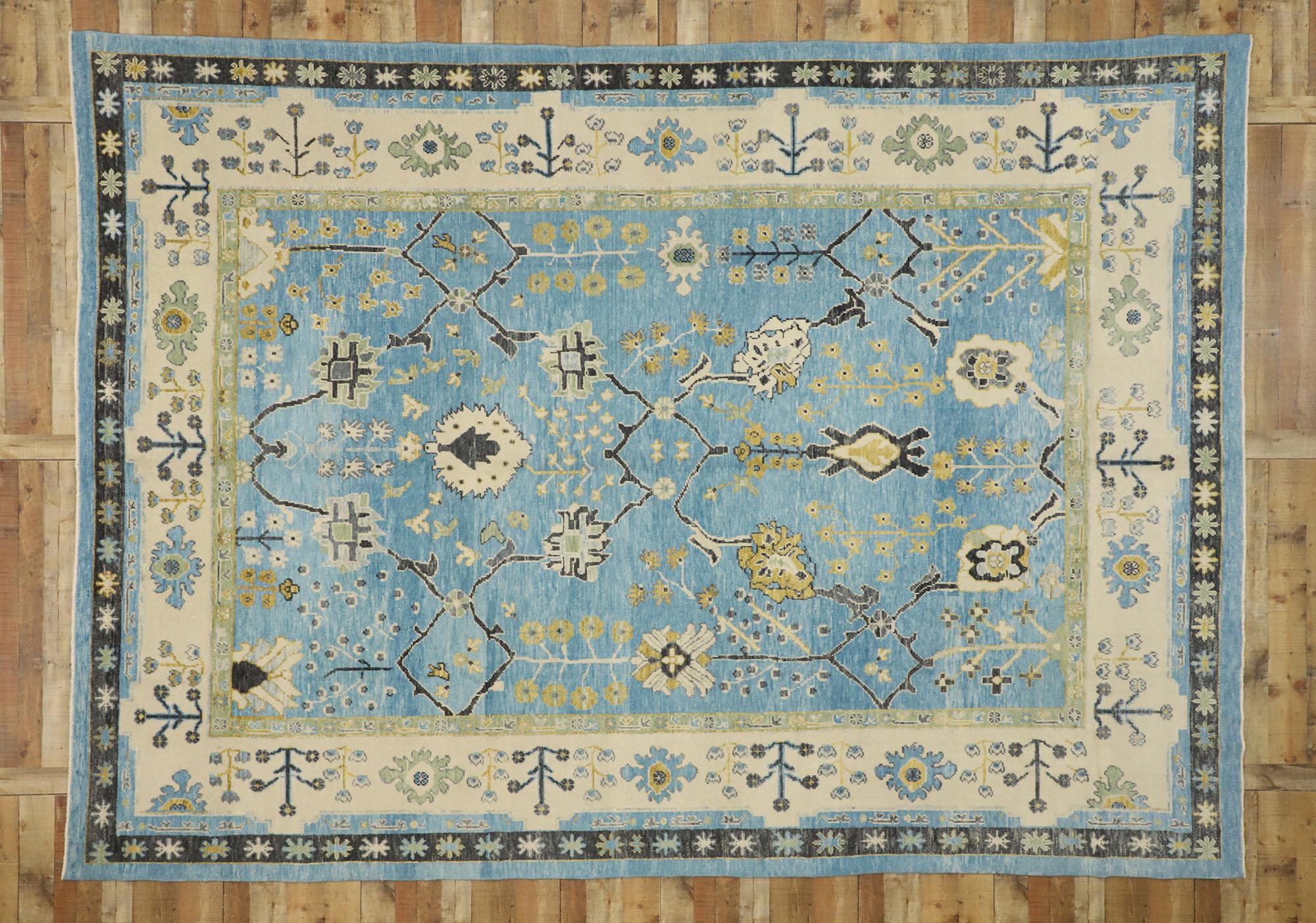 Nouveau tapis turc contemporain Oushak bleu ciel au style moderne et côtier en vente 1