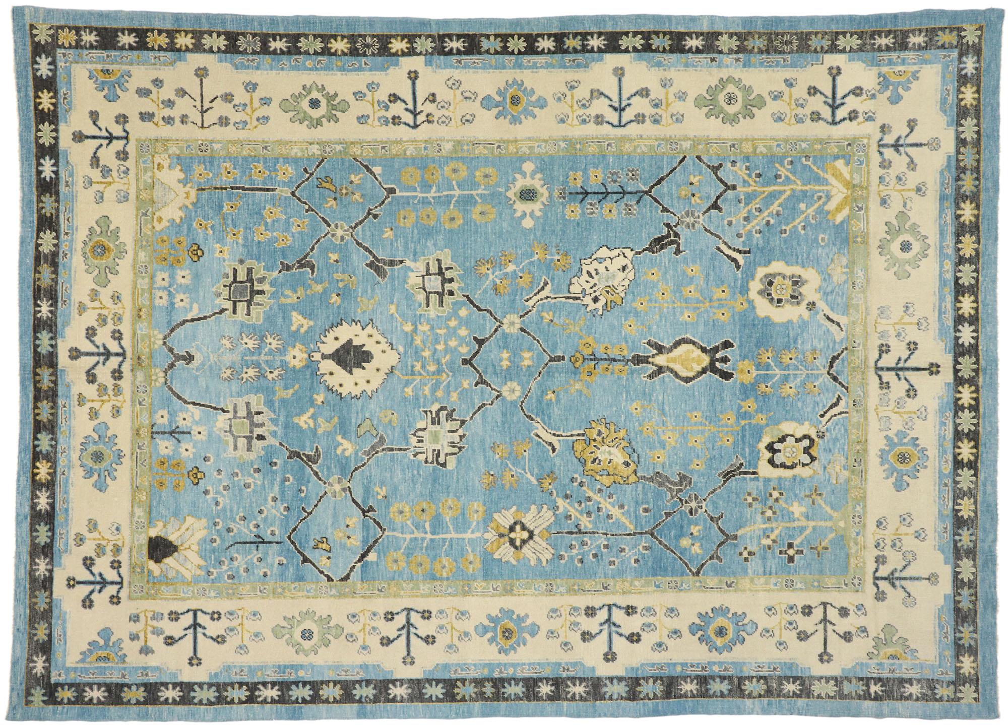 New Sky Blue Contemporary Turkish Oushak Rug with Modern Coastal Style For Sale 4