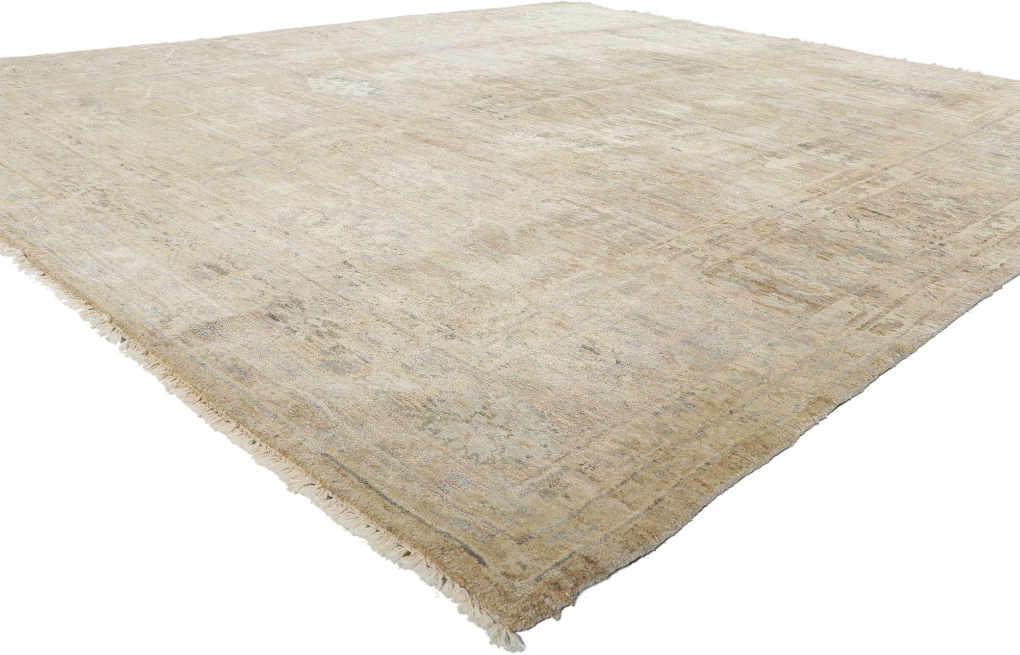 30365 New Vintage-Inspired Oushak Rug, 08'07 x 09'10. Emanating vintage charm with incredible detail and texture, this wool and silk Oushak rug is a captivating vision of woven beauty. The faded botanical pattern and soft earth-tone colors woven
