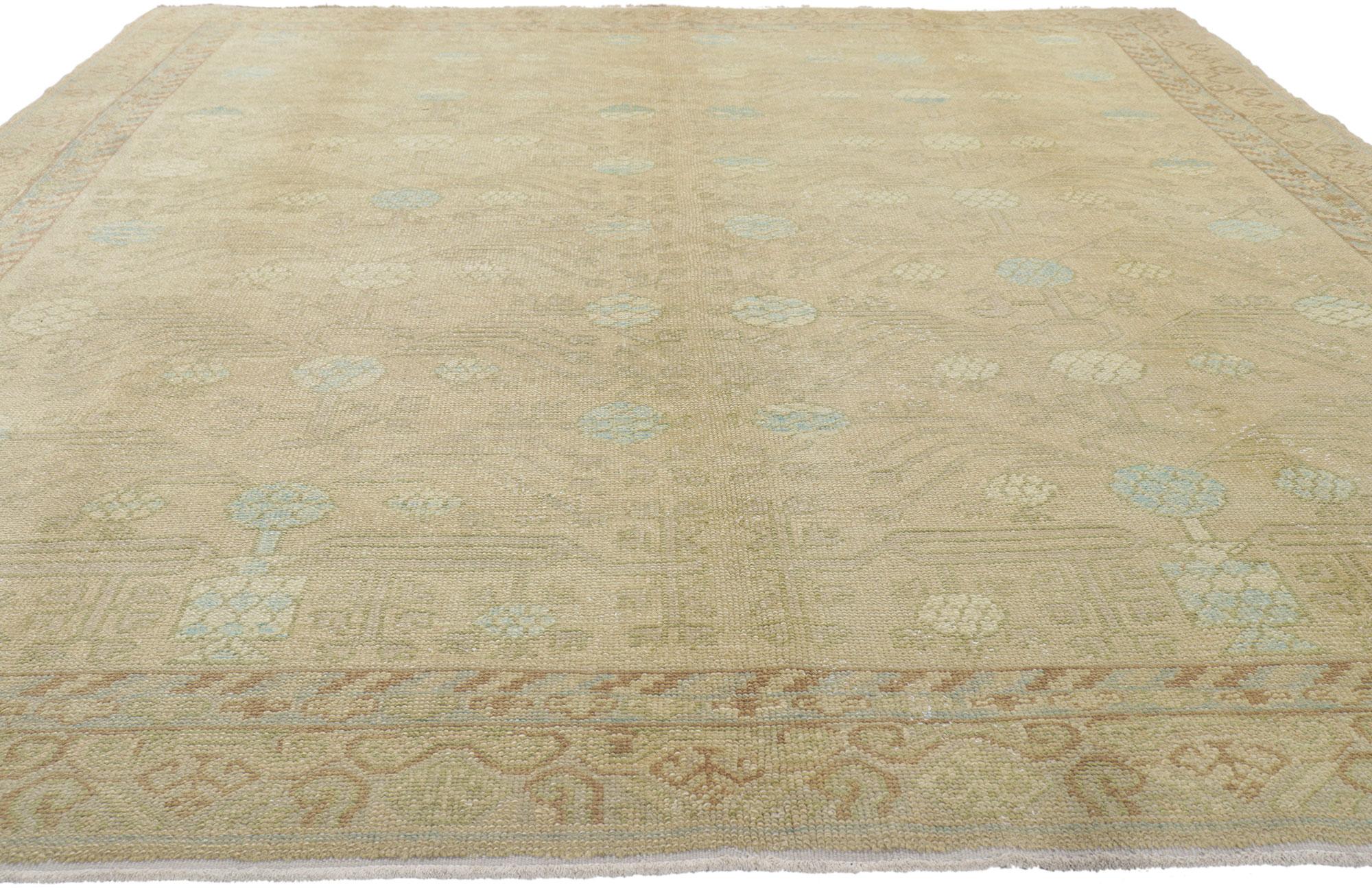 Hand-Knotted New Soft Earth-Tone Turkish Khotan Rug For Sale