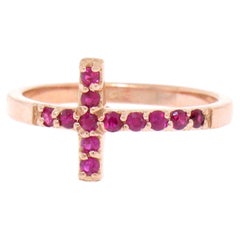 NUOVO Anello con fascia a croce ricurva in oro rosa massiccio 14k con rubino rosso sangue da 0,25 carati in taglio rotondo