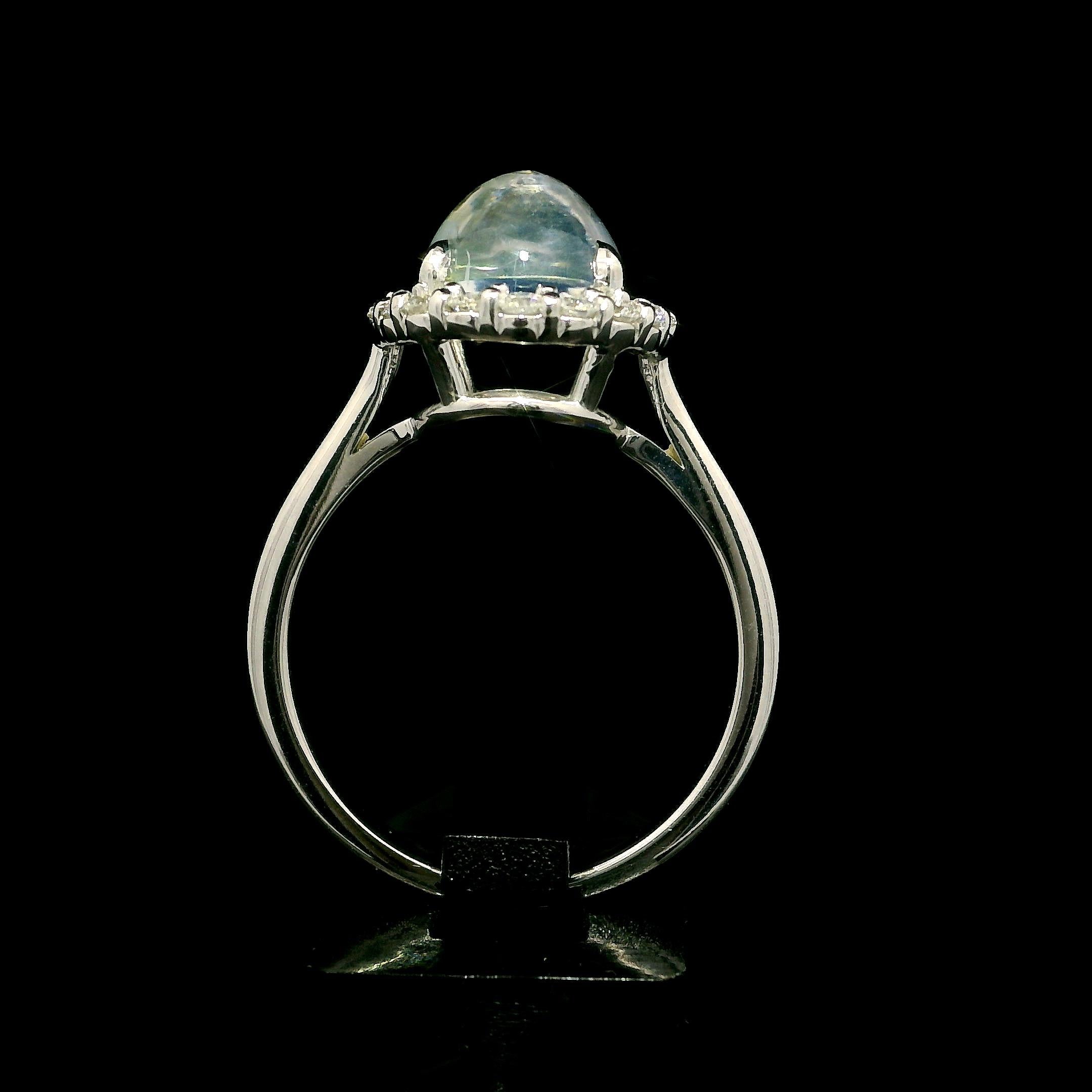 Neue solide 14k Weißgold 3,1ctw Oval Blau Mondstein Diamant Halo Ring im Angebot 7