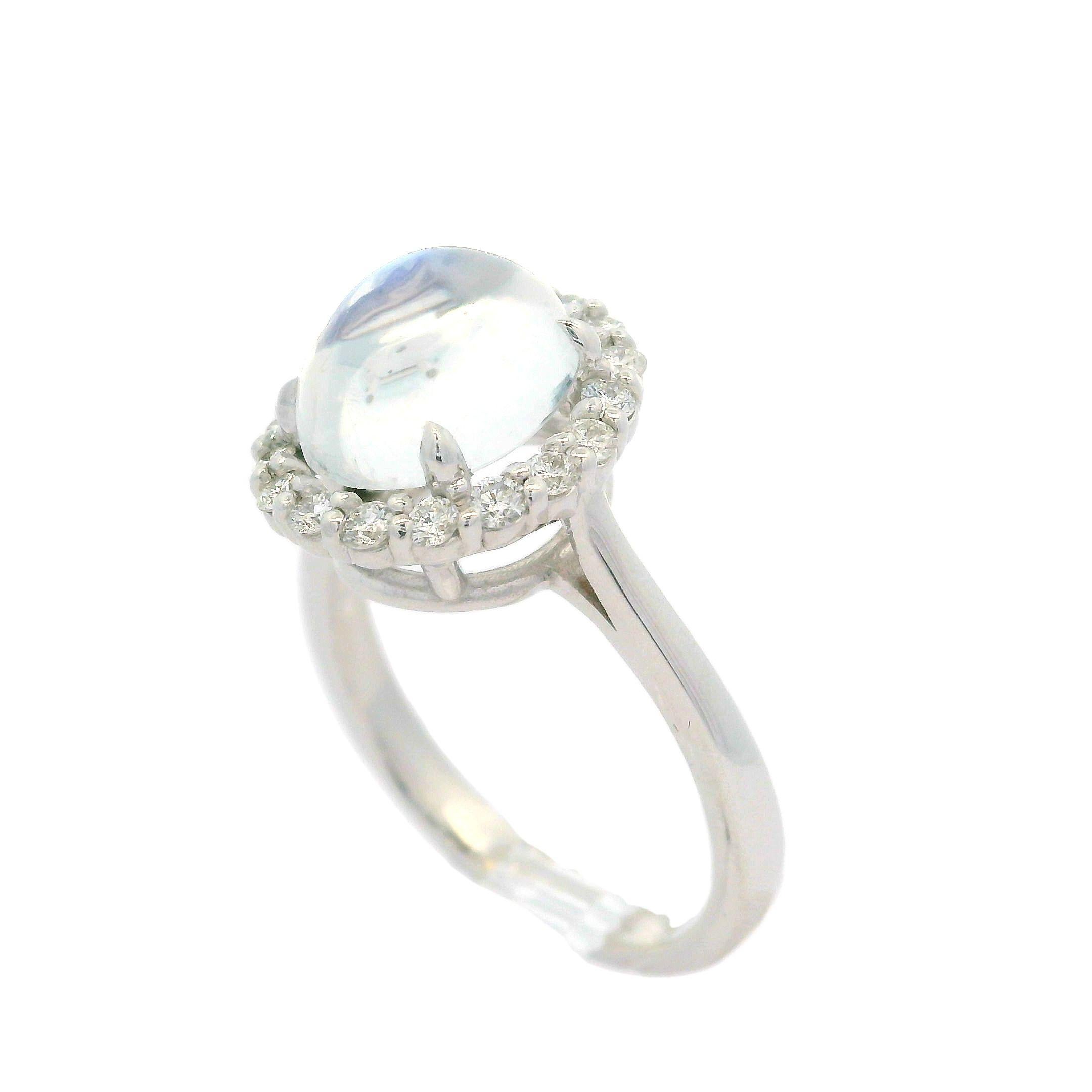Neue solide 14k Weißgold 3,1ctw Oval Blau Mondstein Diamant Halo Ring Damen im Angebot