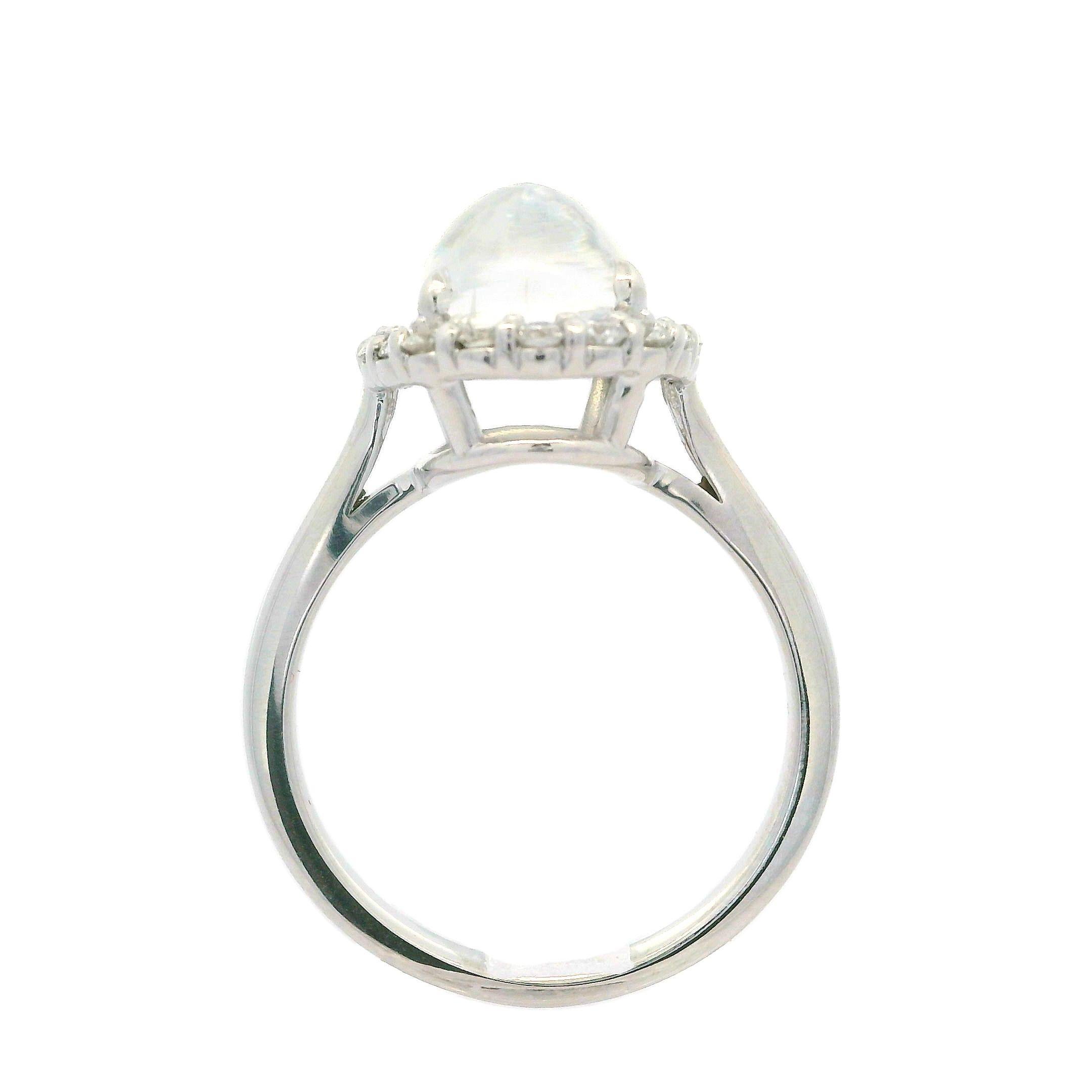 Neue solide 14k Weißgold 3,1ctw Oval Blau Mondstein Diamant Halo Ring im Angebot 1