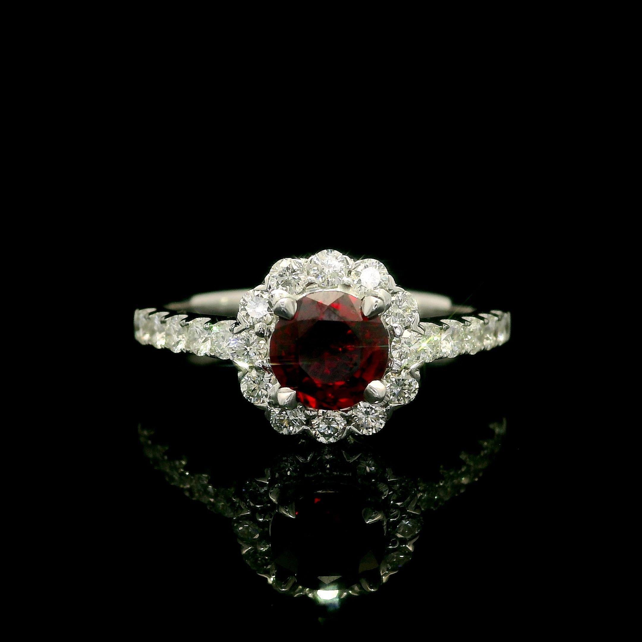 Neue solide 14k Weißgold GIA 1,22ctw Runde Brillant Rubin Diamant Halo Ring im Angebot 5