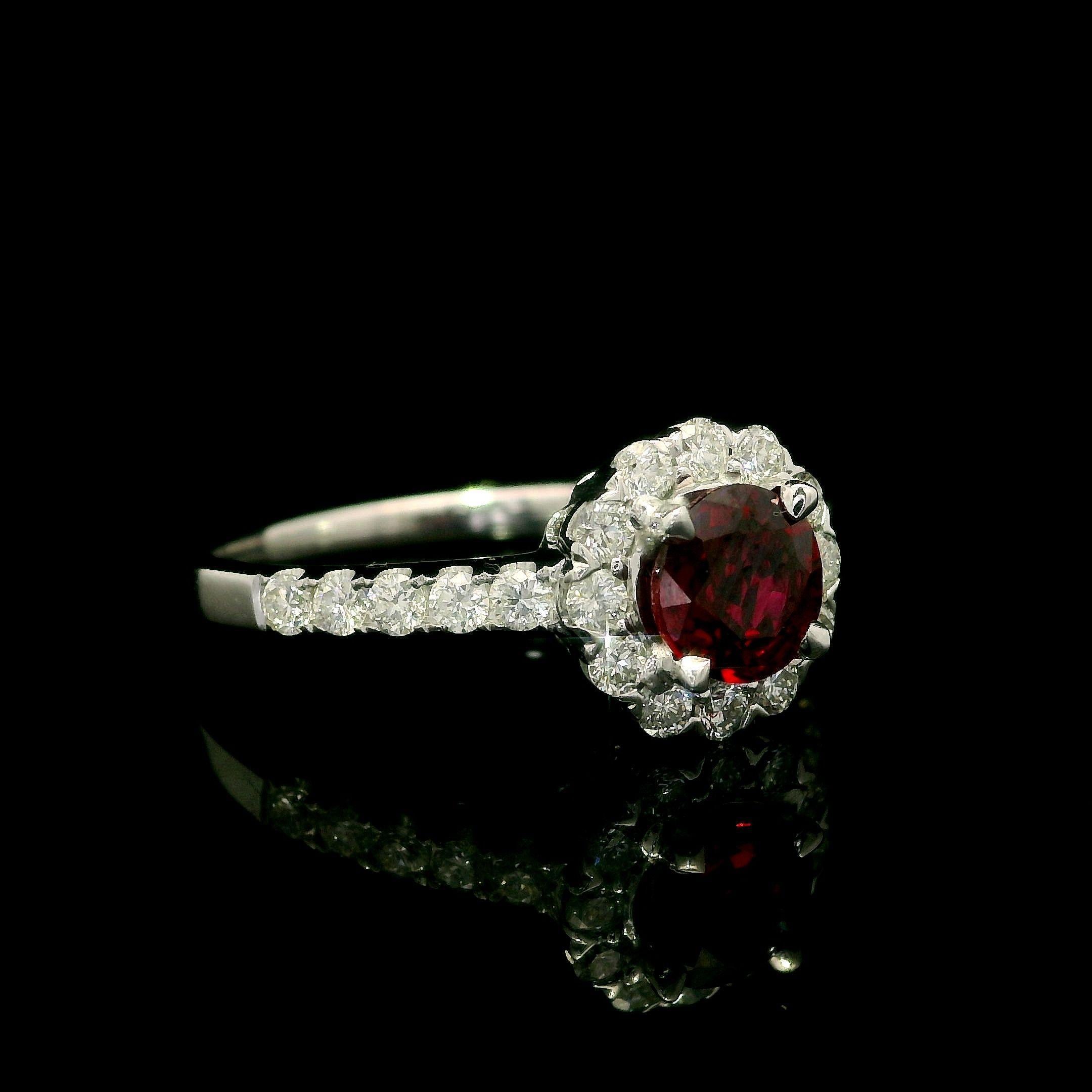 Neue solide 14k Weißgold GIA 1,22ctw Runde Brillant Rubin Diamant Halo Ring im Angebot 6