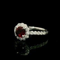 New Solid 14k White Gold GIA 1.22ctw Round Brilliant Ruby Diamond Halo Ring