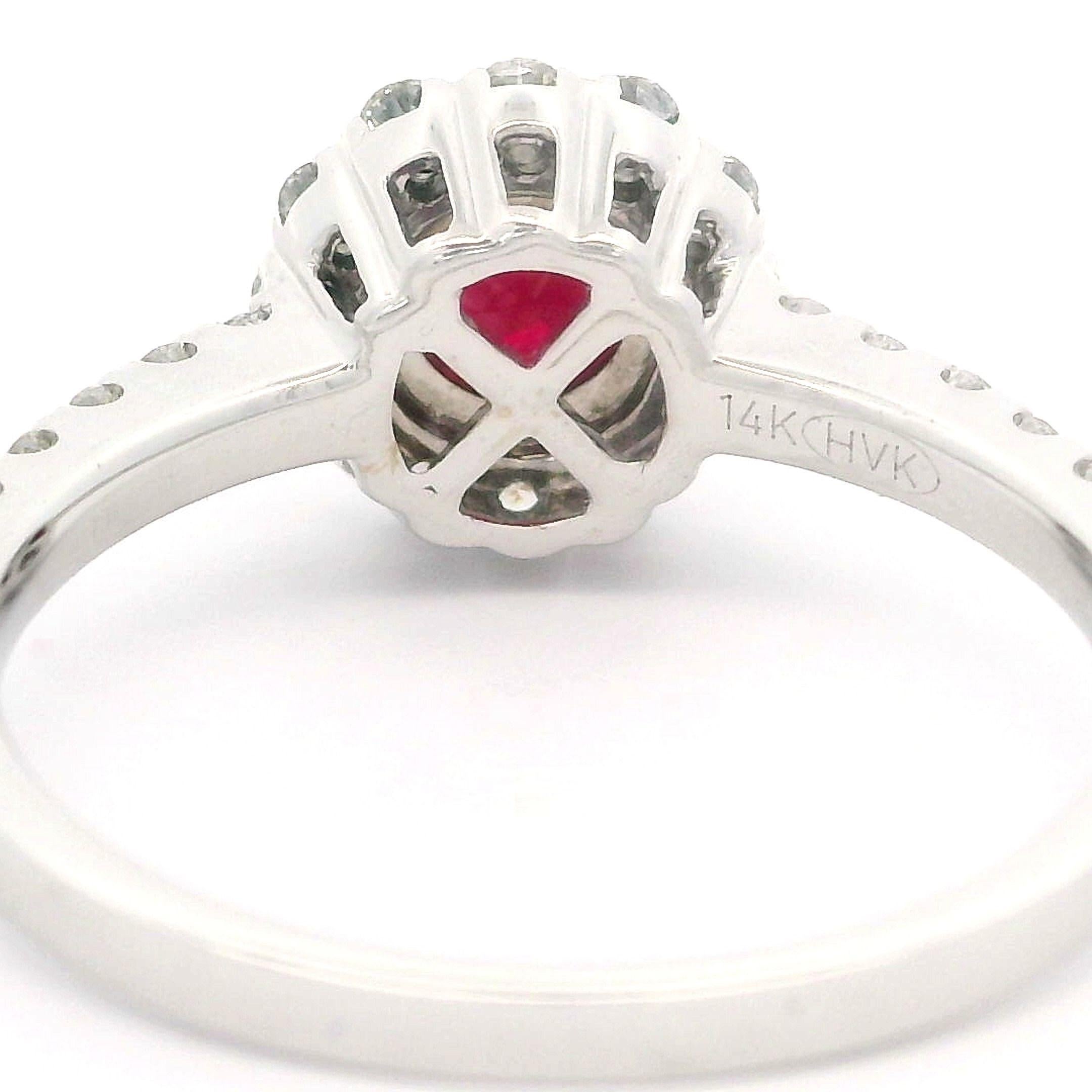 Neue solide 14k Weißgold GIA 1,22ctw Runde Brillant Rubin Diamant Halo Ring im Zustand „Neu“ im Angebot in Montclair, NJ